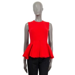 CHRISTIAN DIOR red wool SLEEVELESS PEPLUM Top Shirt 34 XXS