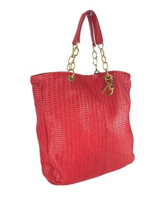 Christian Dior Red Woven Leather Soft Large Tote Bag