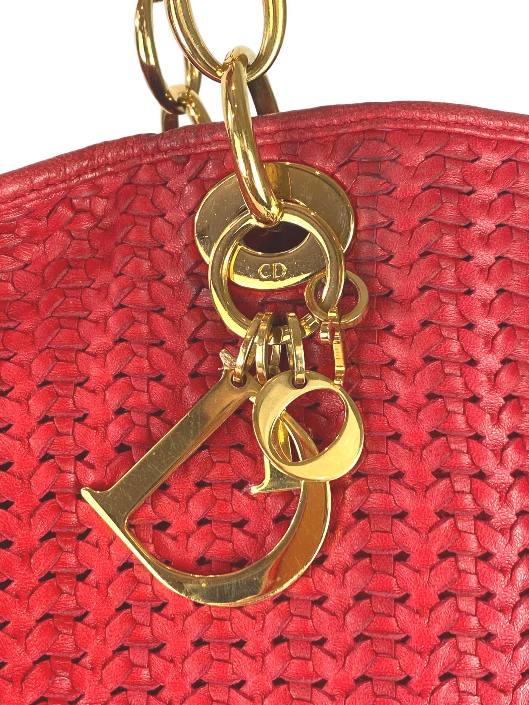 Women's or Men's Christian Dior Red Woven Leather Soft Large Tote Bag