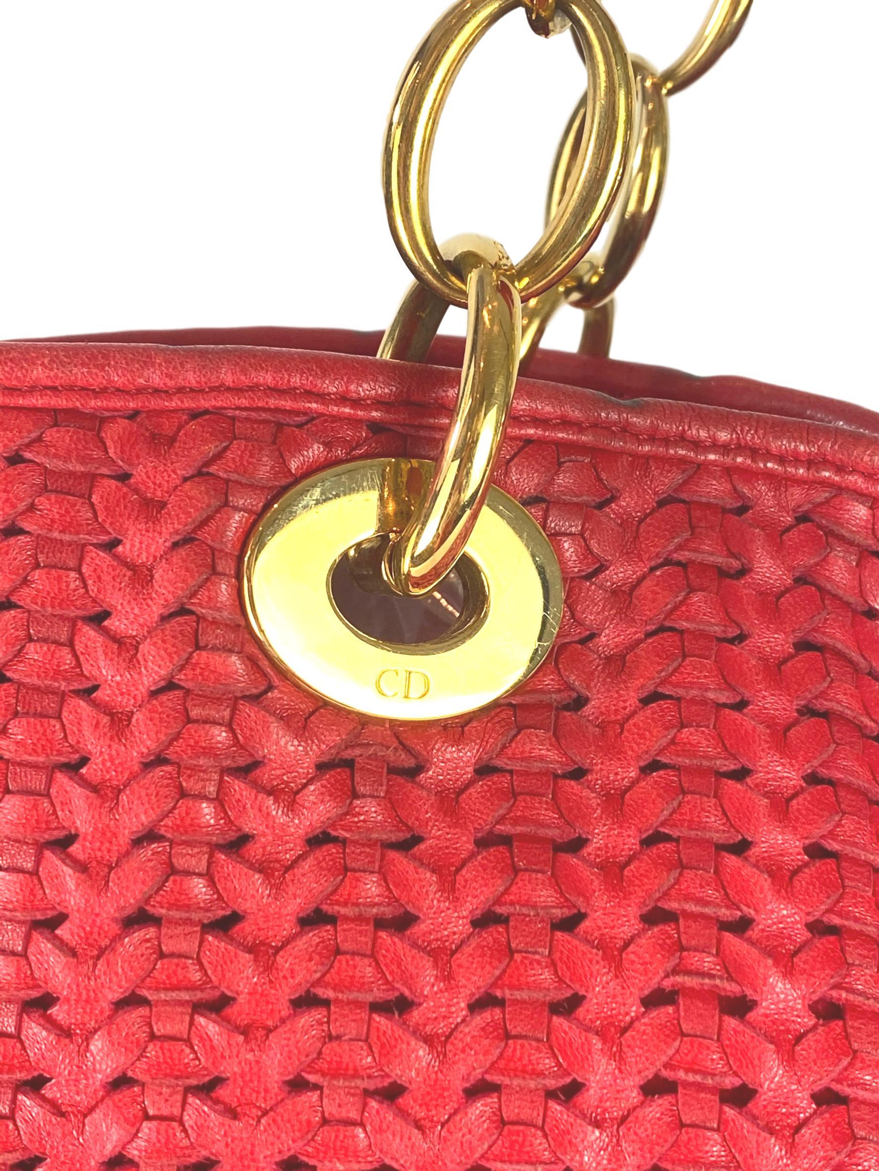 Christian Dior Red Woven Leather Soft Large Tote Bag 1