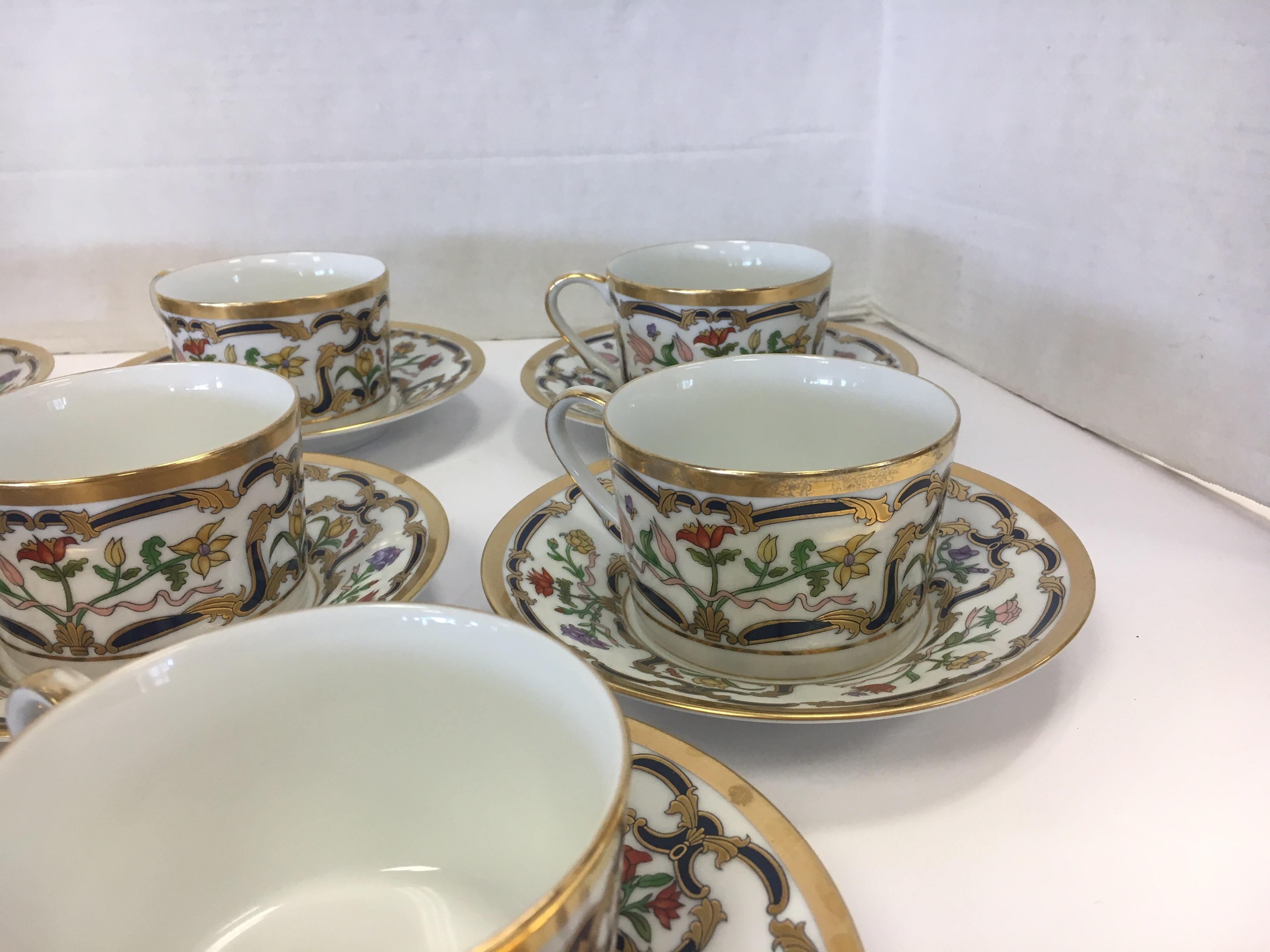 North American Christian Dior Renaissance Porcelain Set of Eight Teacups and Saucers