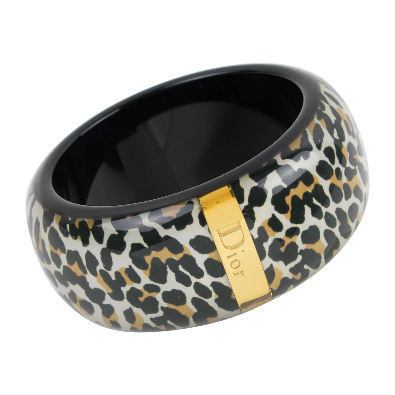 Christian Dior Resin Acrylic Bracelet Bangle Leopard Pattern