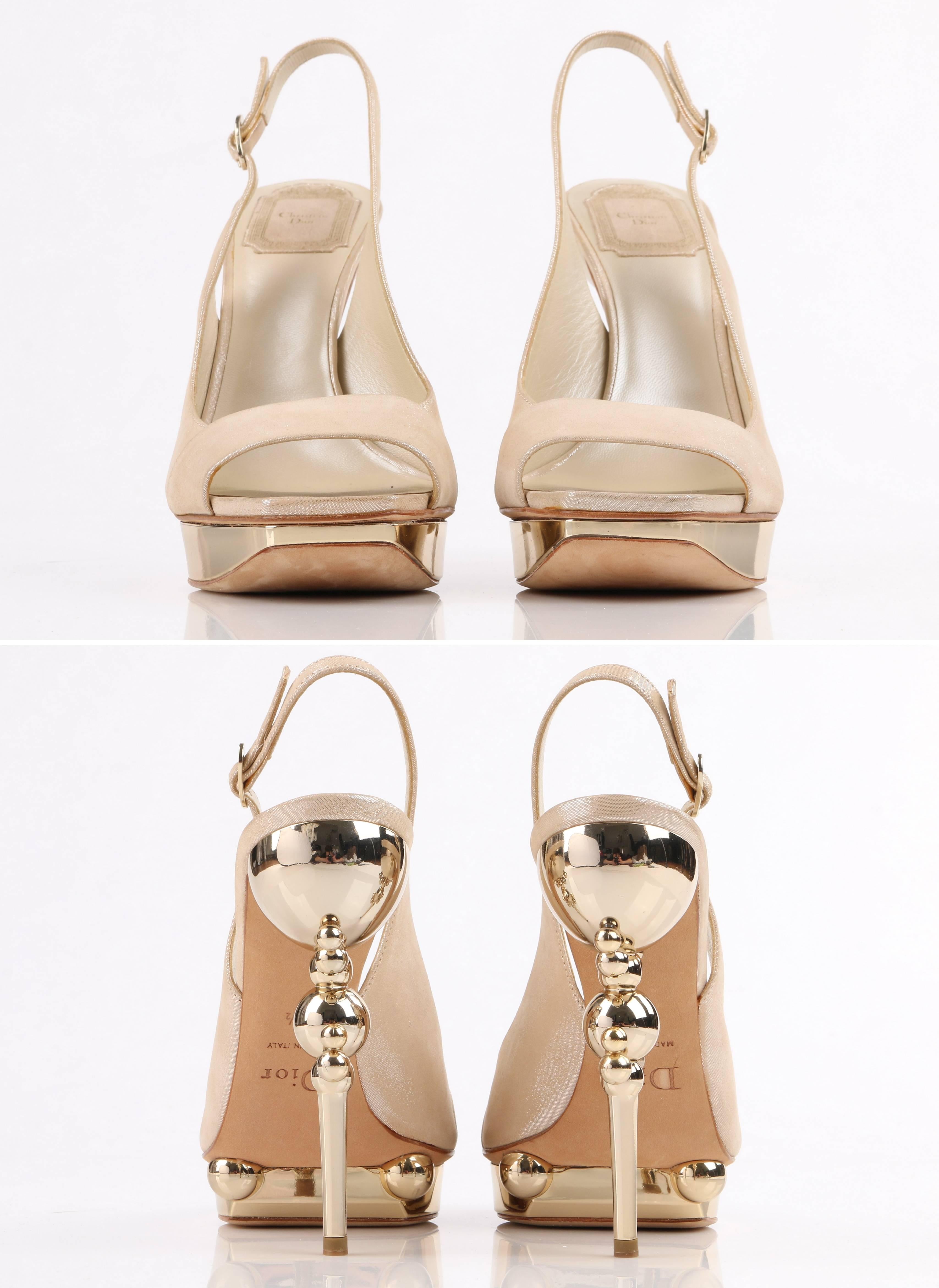 De las mujeres CHRISTIAN DIOR Resort 2008 Bomba de plataforma con tacón esculpido de ante beige dorado metalizado