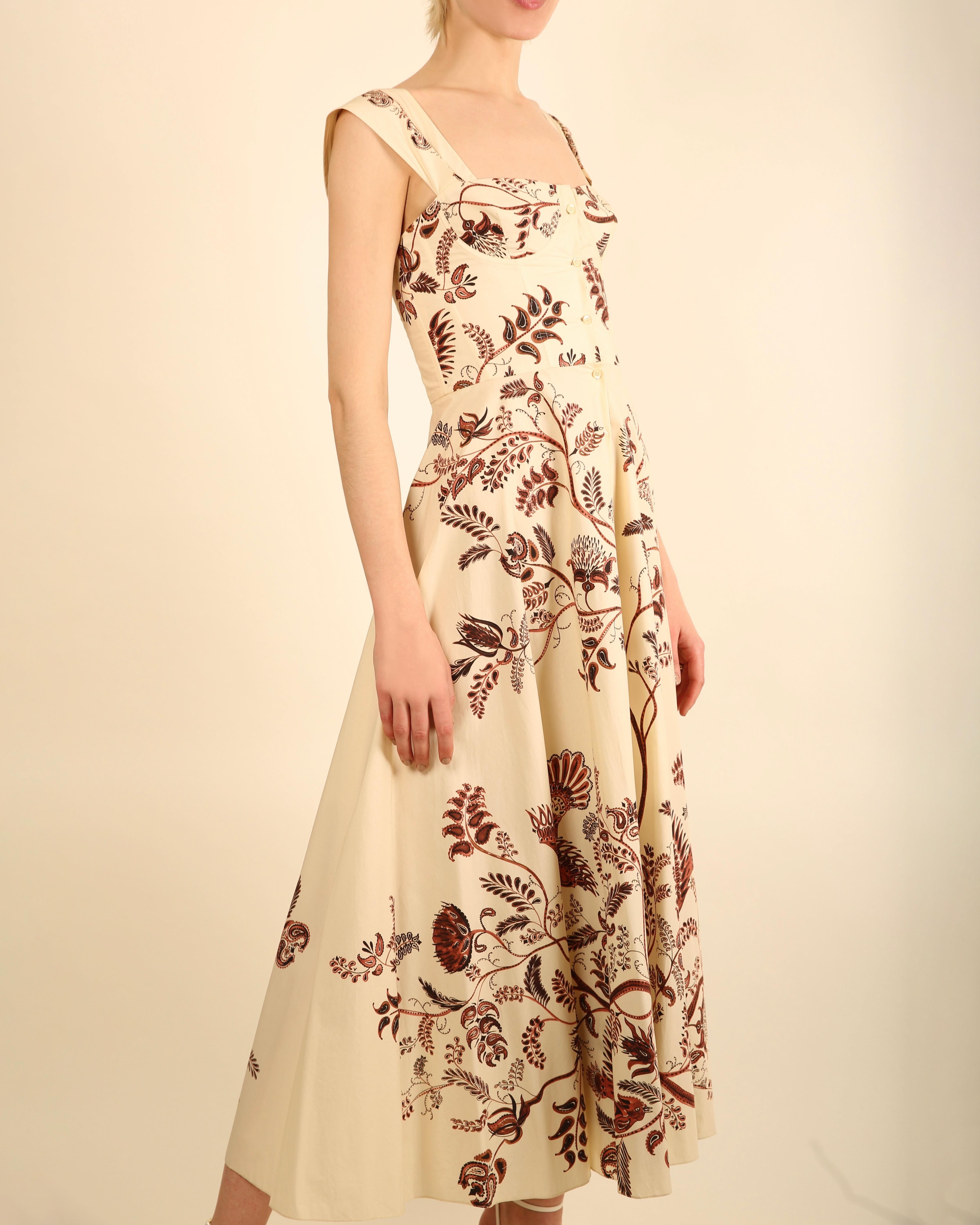 Christian Dior Resort 2018 brown cream floral print corset bustier midi dress  In Excellent Condition For Sale In Paris, FR