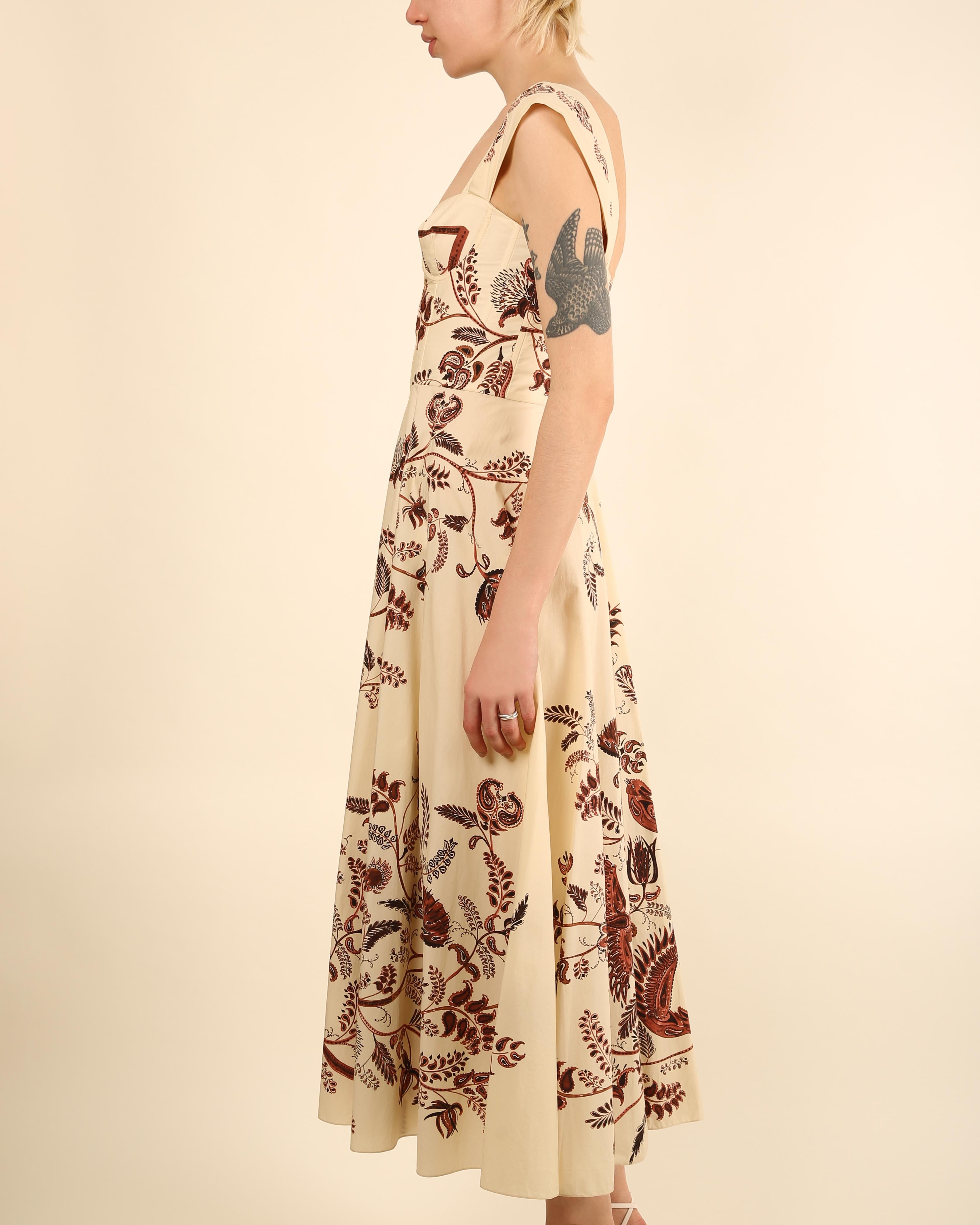 Christian Dior Resort 2018 brown cream floral print corset bustier midi dress  For Sale 3