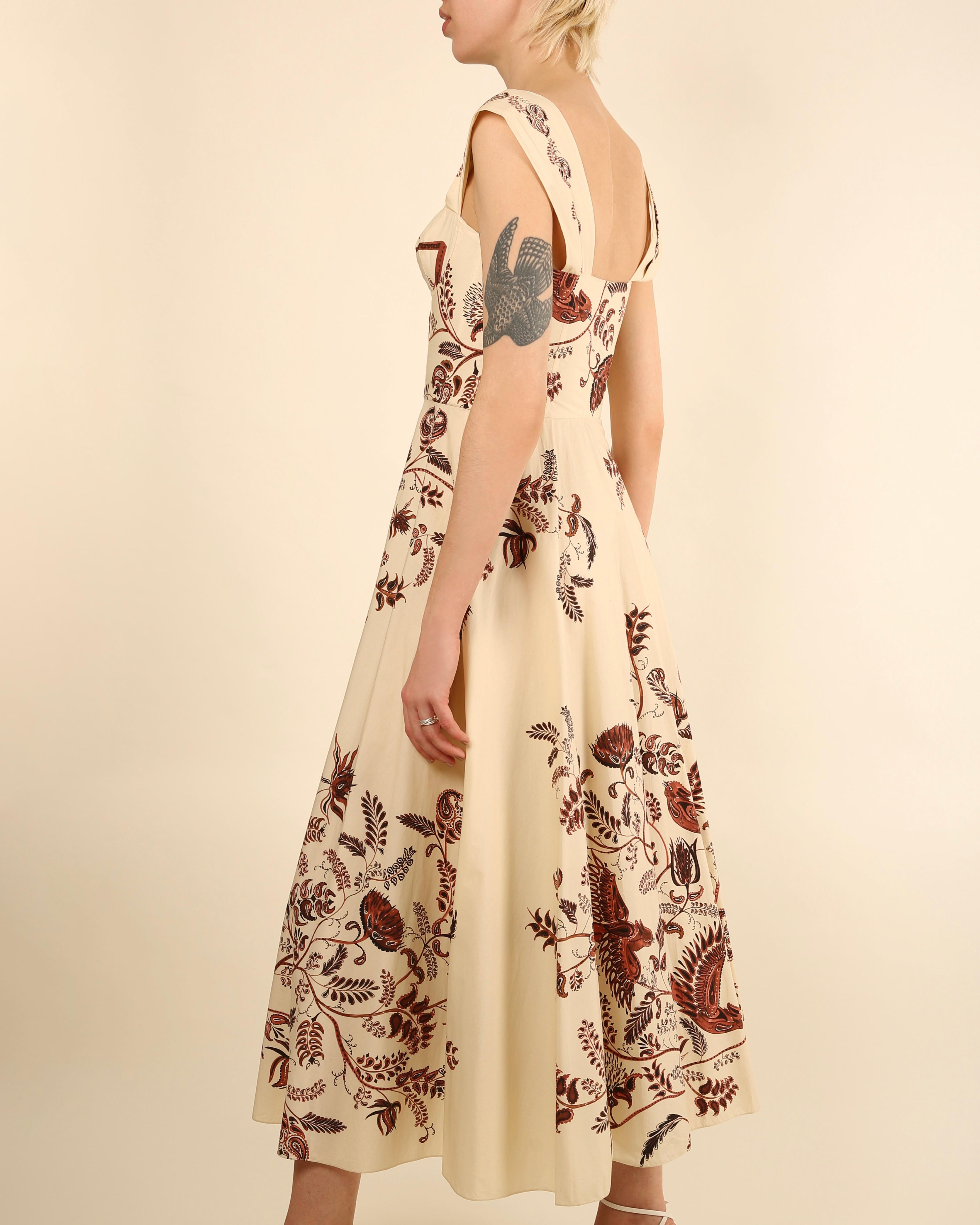 Christian Dior Resort 2018 brown cream floral print corset bustier midi dress  For Sale 4