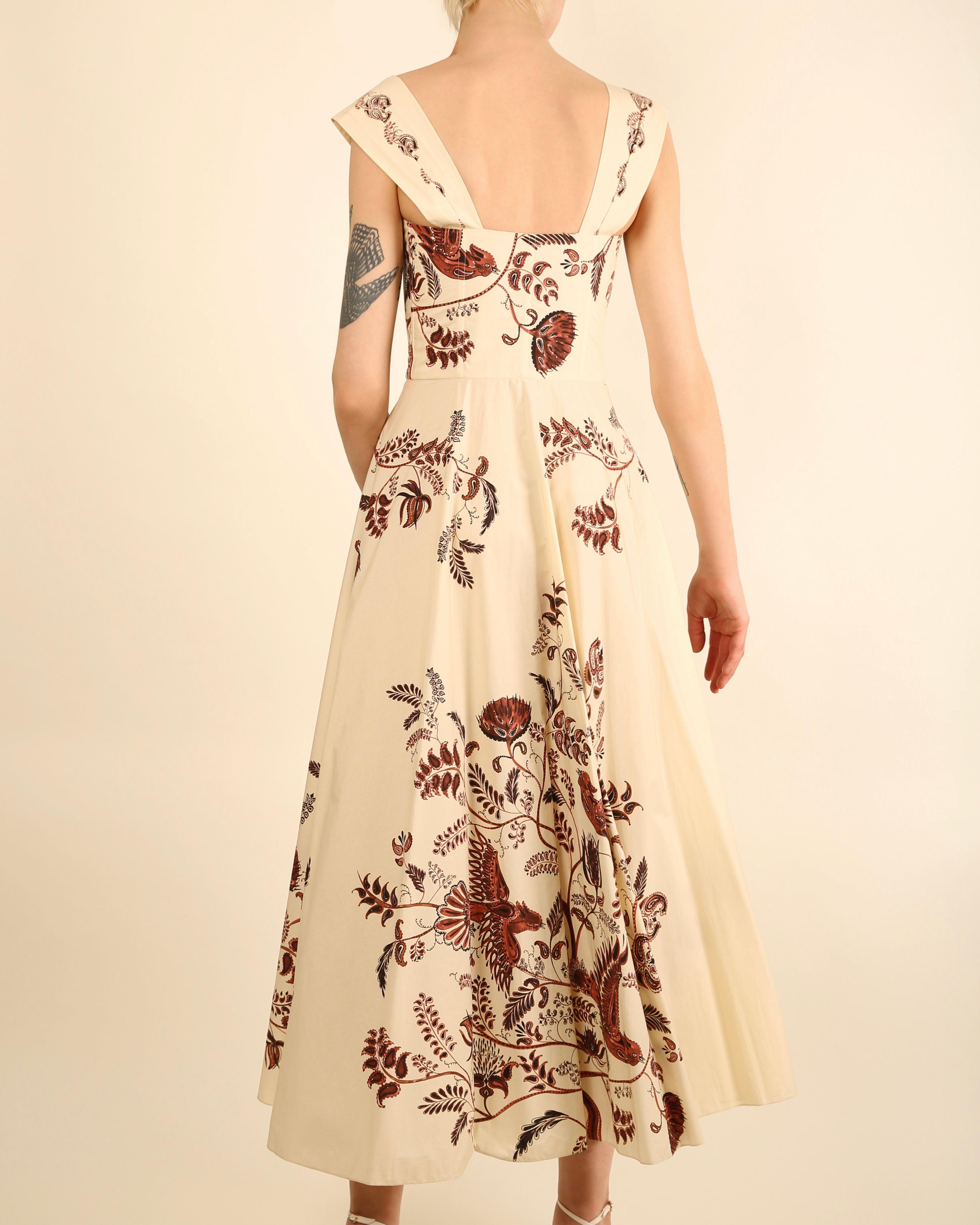 Christian Dior Resort 2018 brown cream floral print corset bustier midi dress  For Sale 5