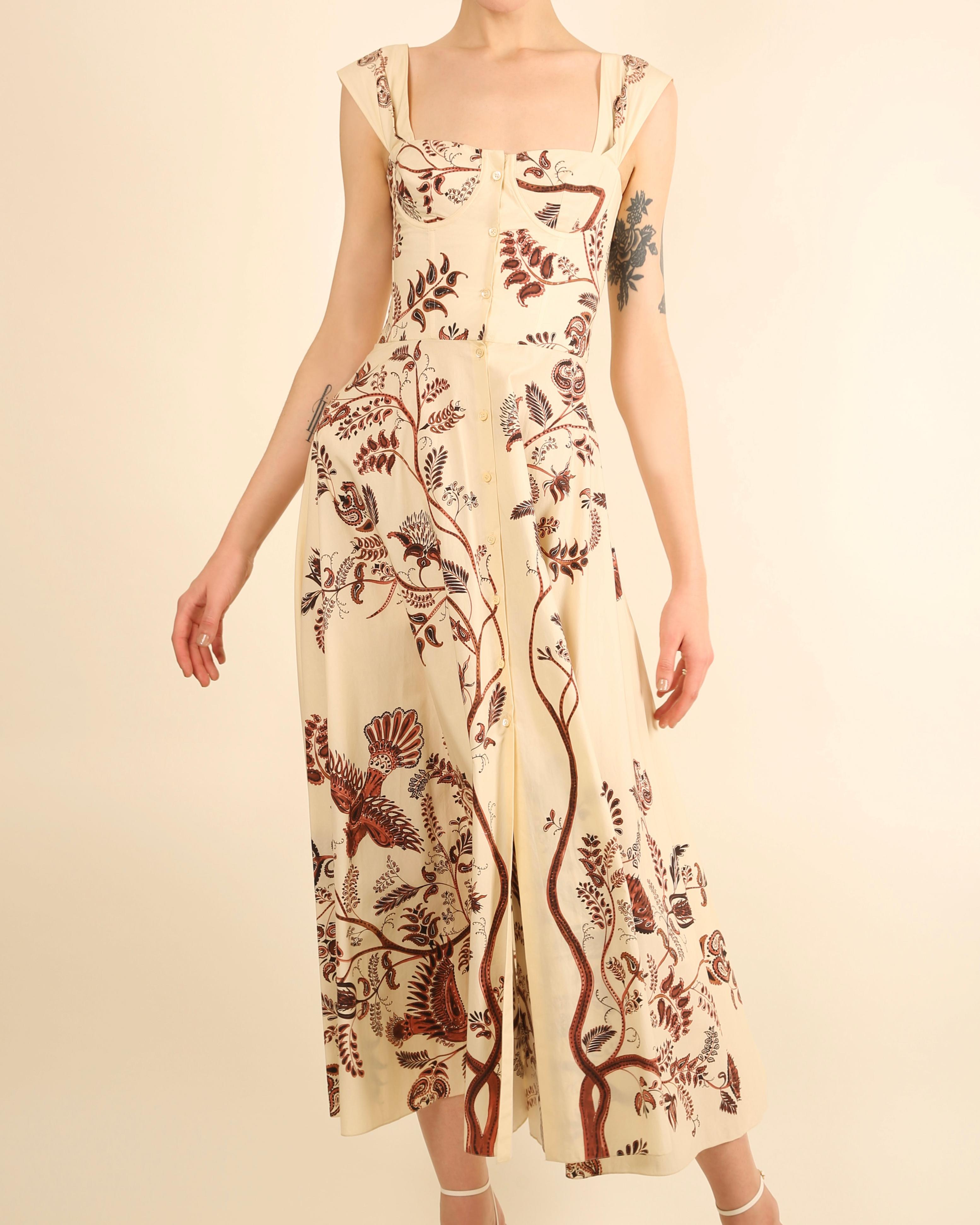 Christian Dior Resort 2018 Brown crème robe midi à bustier corseté imprimé floral.  Excellent état - En vente à Paris, FR