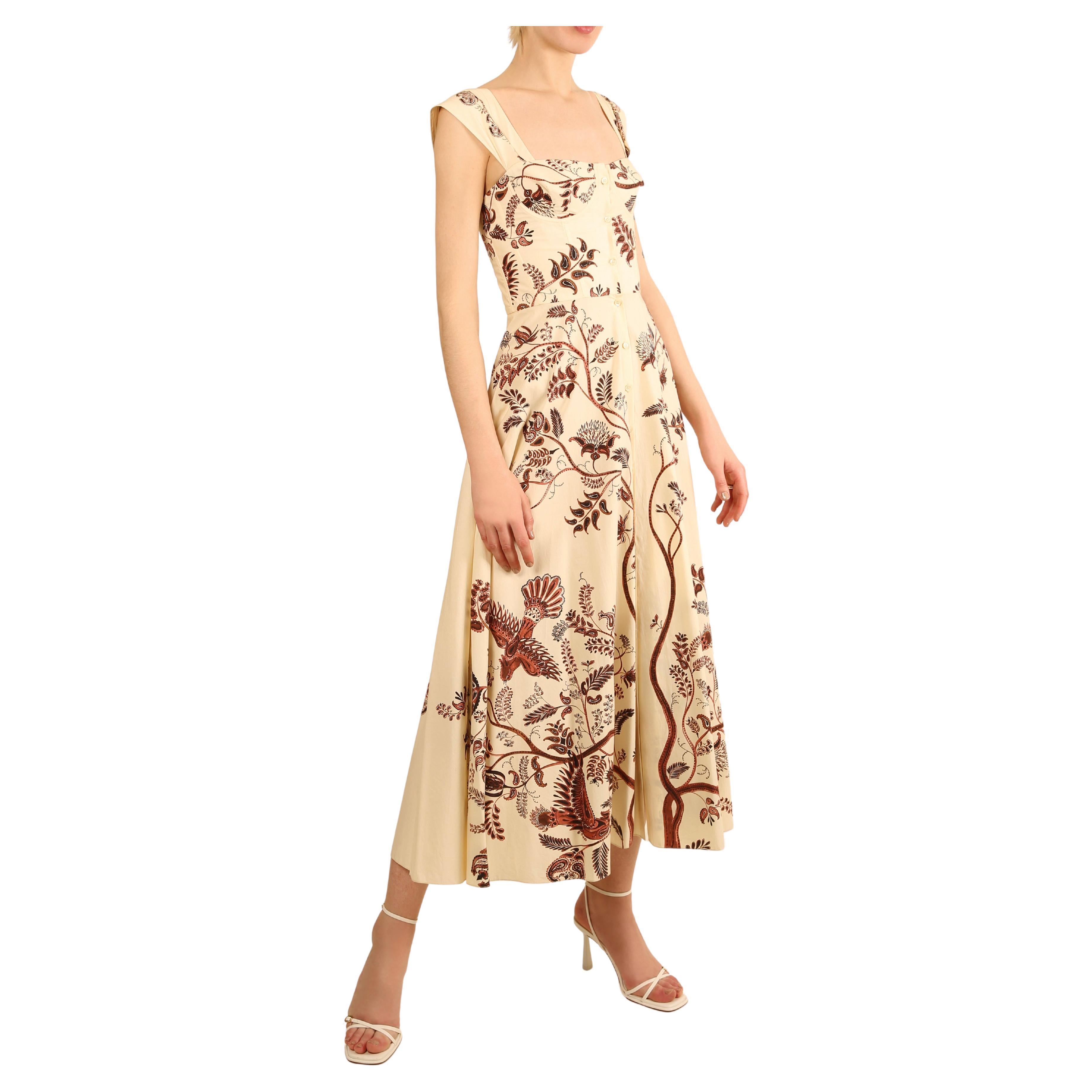 Christian Dior Resort 2018 brown cream floral print corset bustier midi dress  For Sale