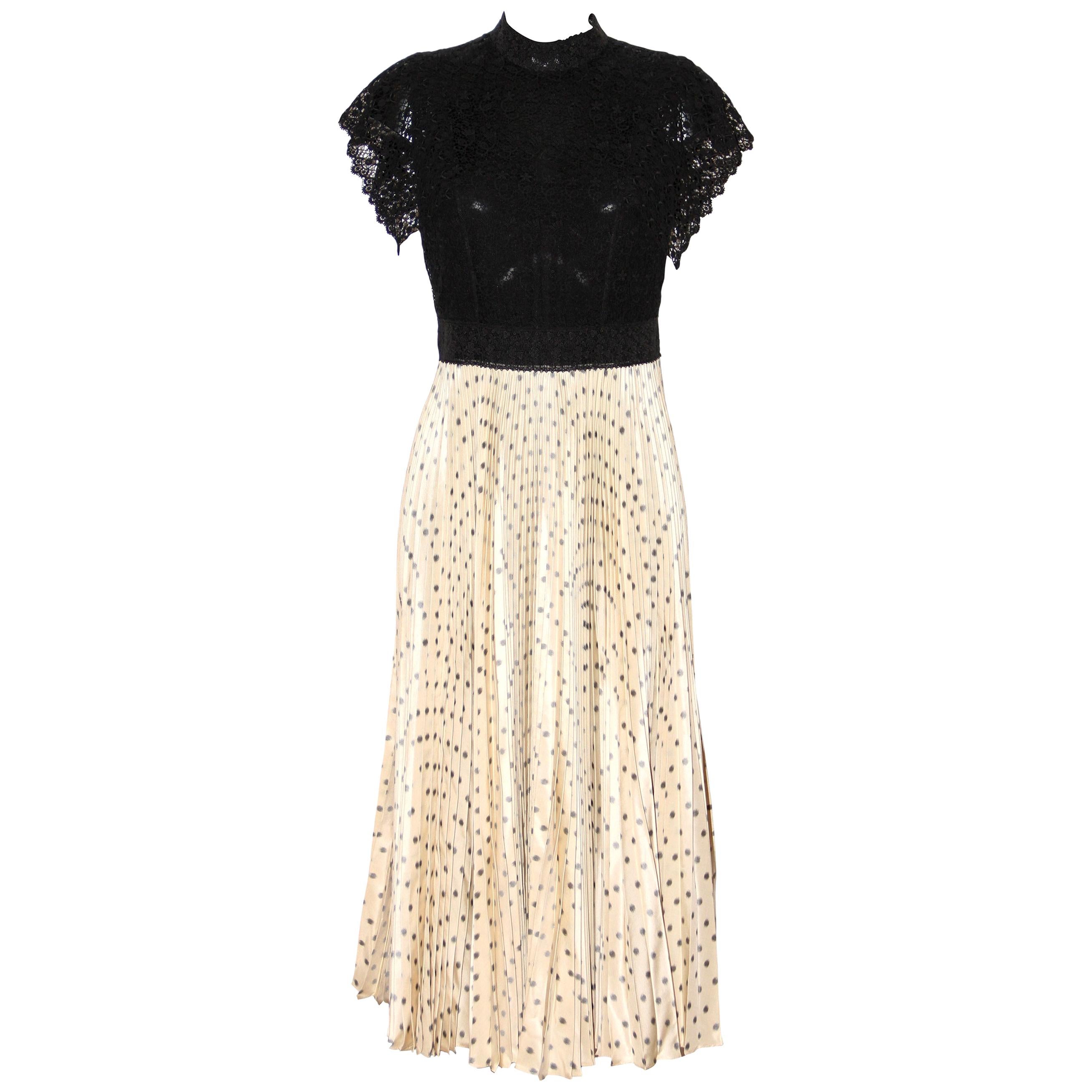 Christian Dior Resort 2019 Black Knit and Ivory Polka Dots Silk Dress
