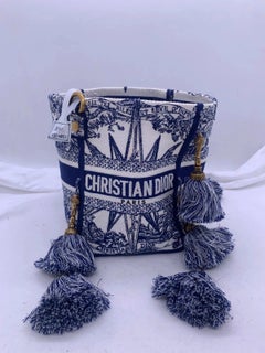 Christian Dior Reve d'Infini D-Bubble Embroidered Canvas Bucket Bag Blue White