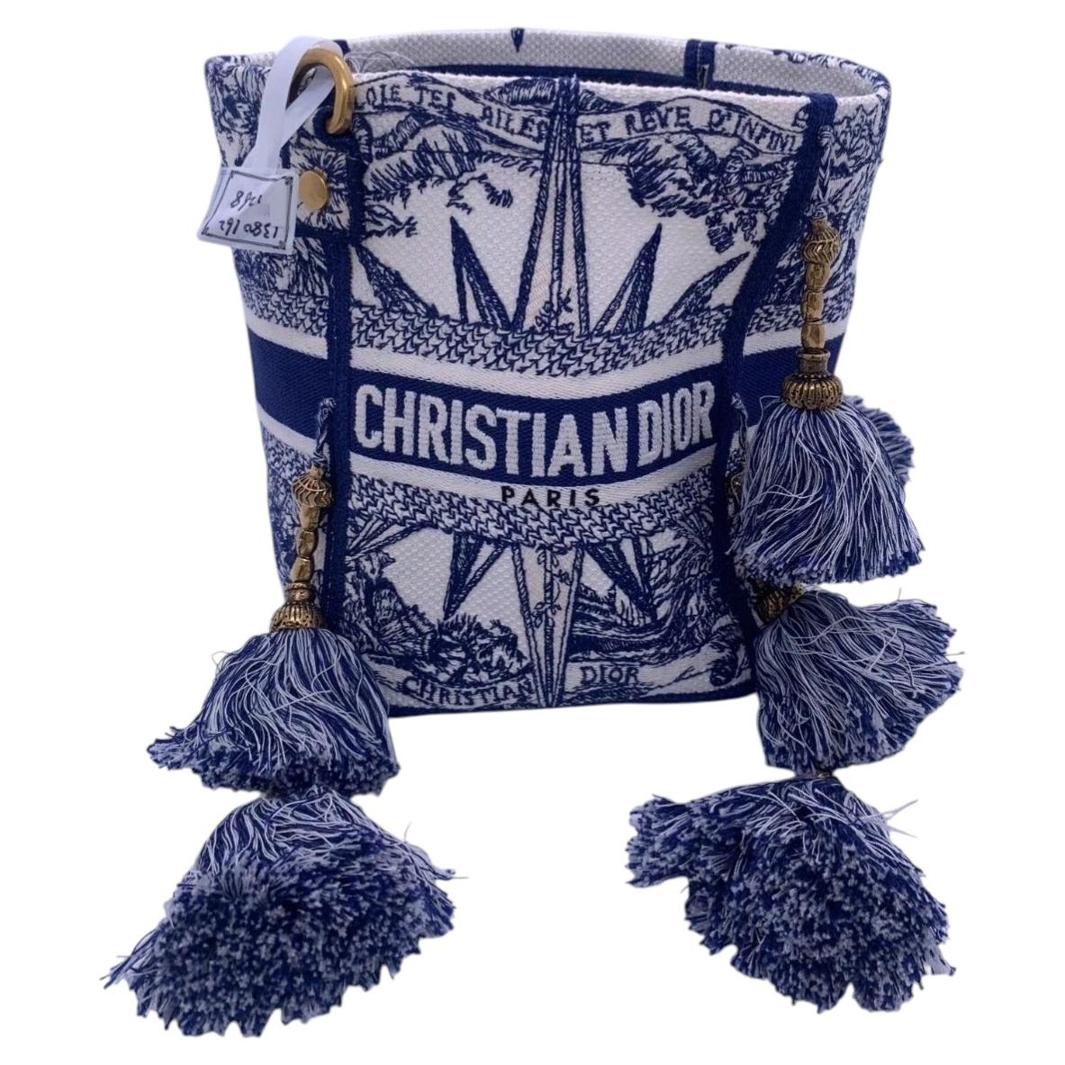 Christian Dior Reve d'Infini D-Bubble Embroidered Canvas Bucket Bag Blue White