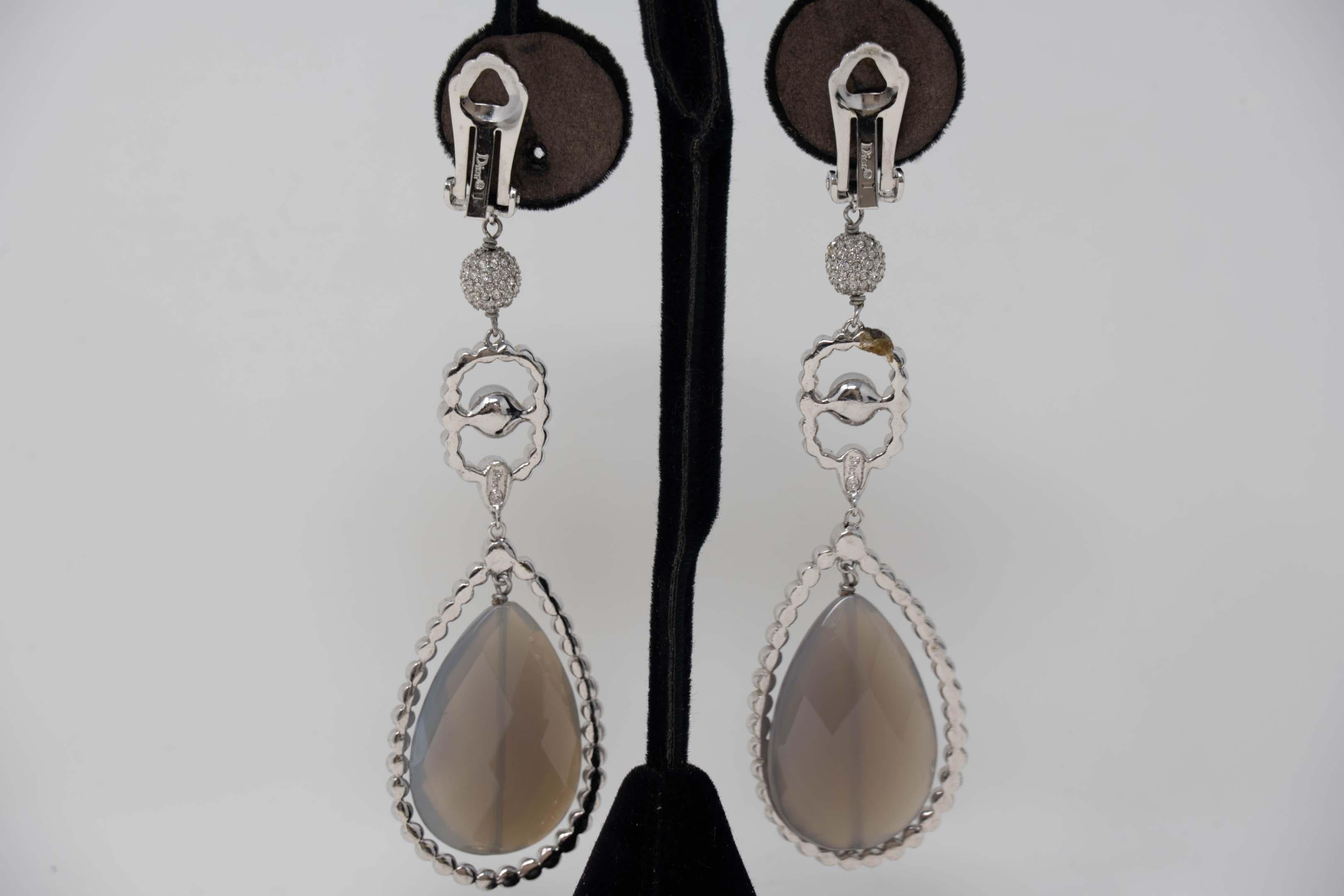 Christian Dior Rhinestone and Quartz Earrings In Good Condition For Sale In Montreal, QC