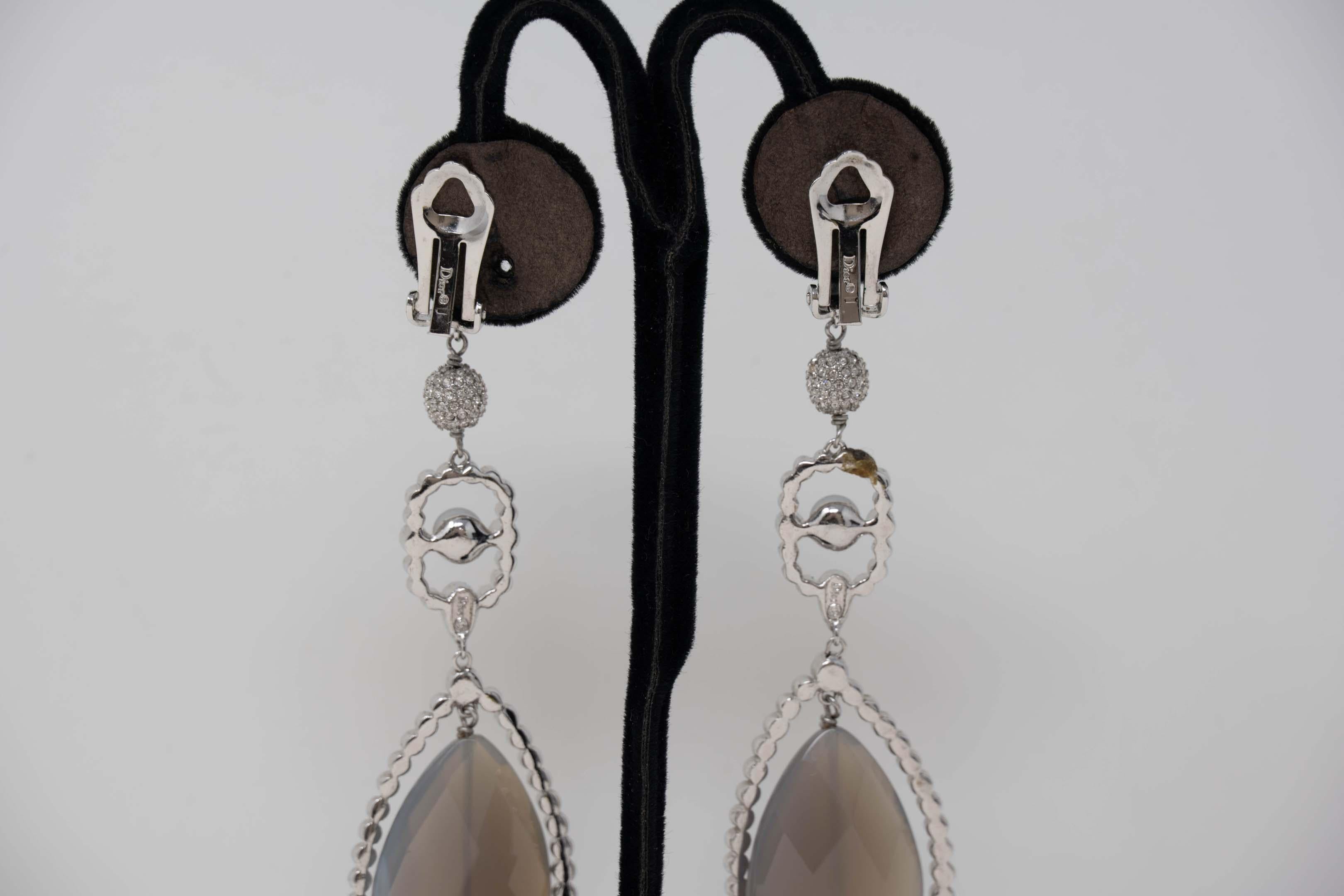 Women's Christian Dior Rhinestone and Quartz Earrings For Sale