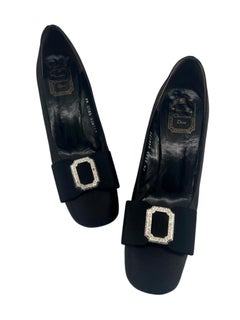 Christian Dior Rhinestone Bow Black Satin Pumps, 1960s