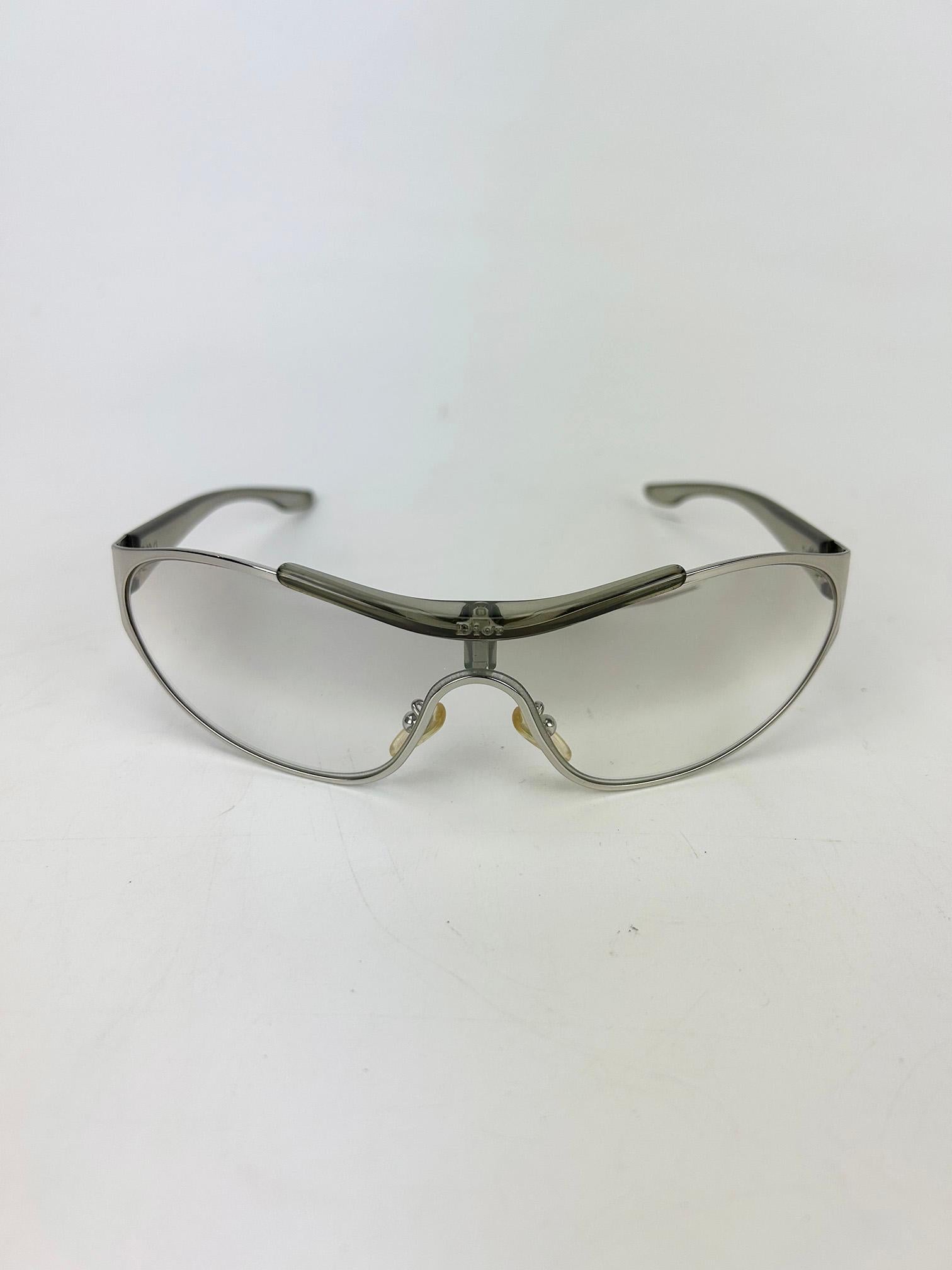 Christian Dior Rider Sunglasses Silver Frame Clear Lens Vintage c2000s In Good Condition For Sale In Philadelphia, PA
