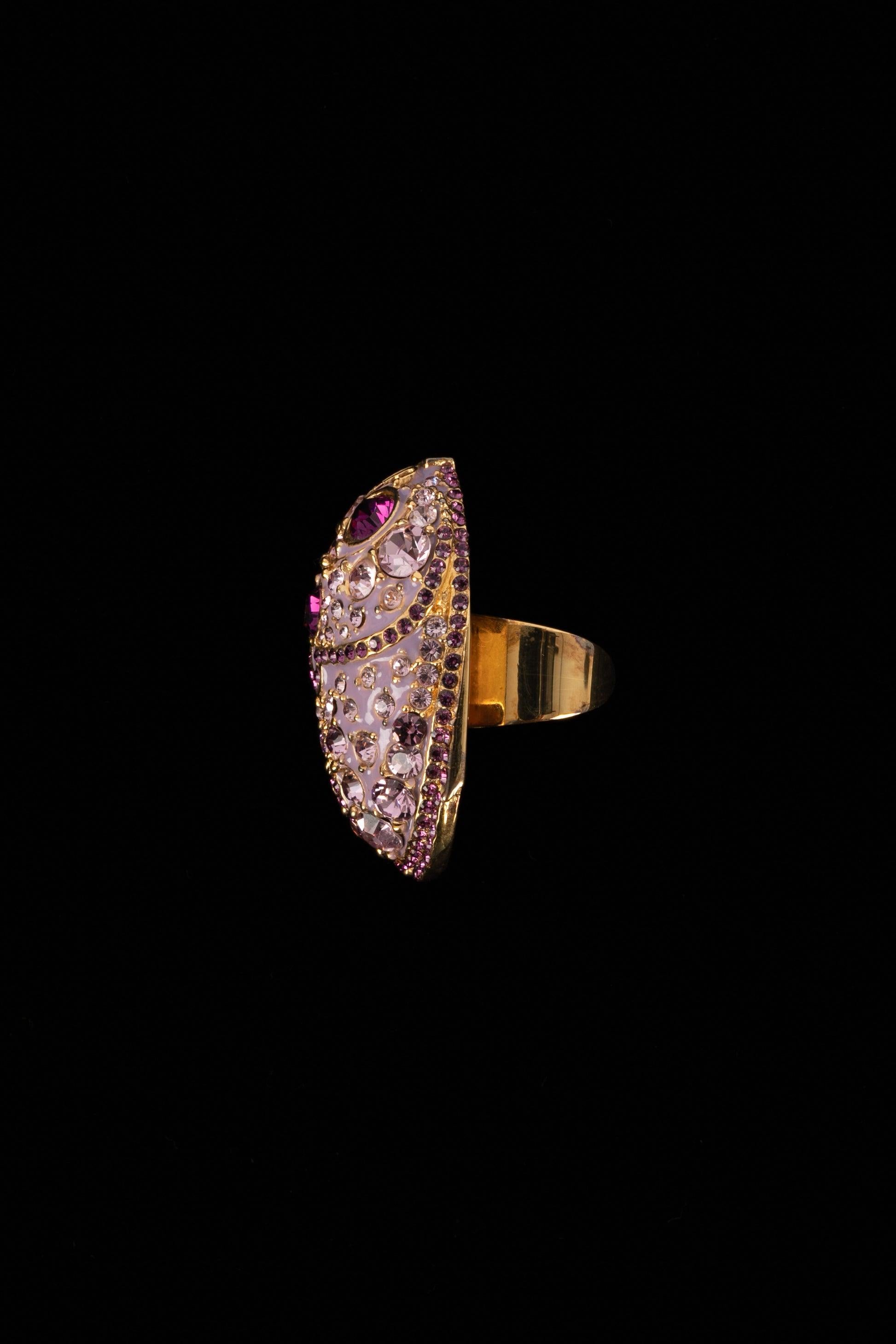 Women's Christian Dior Ring Haute Couture with Purple Enamel and Rhinestones, 2004 For Sale