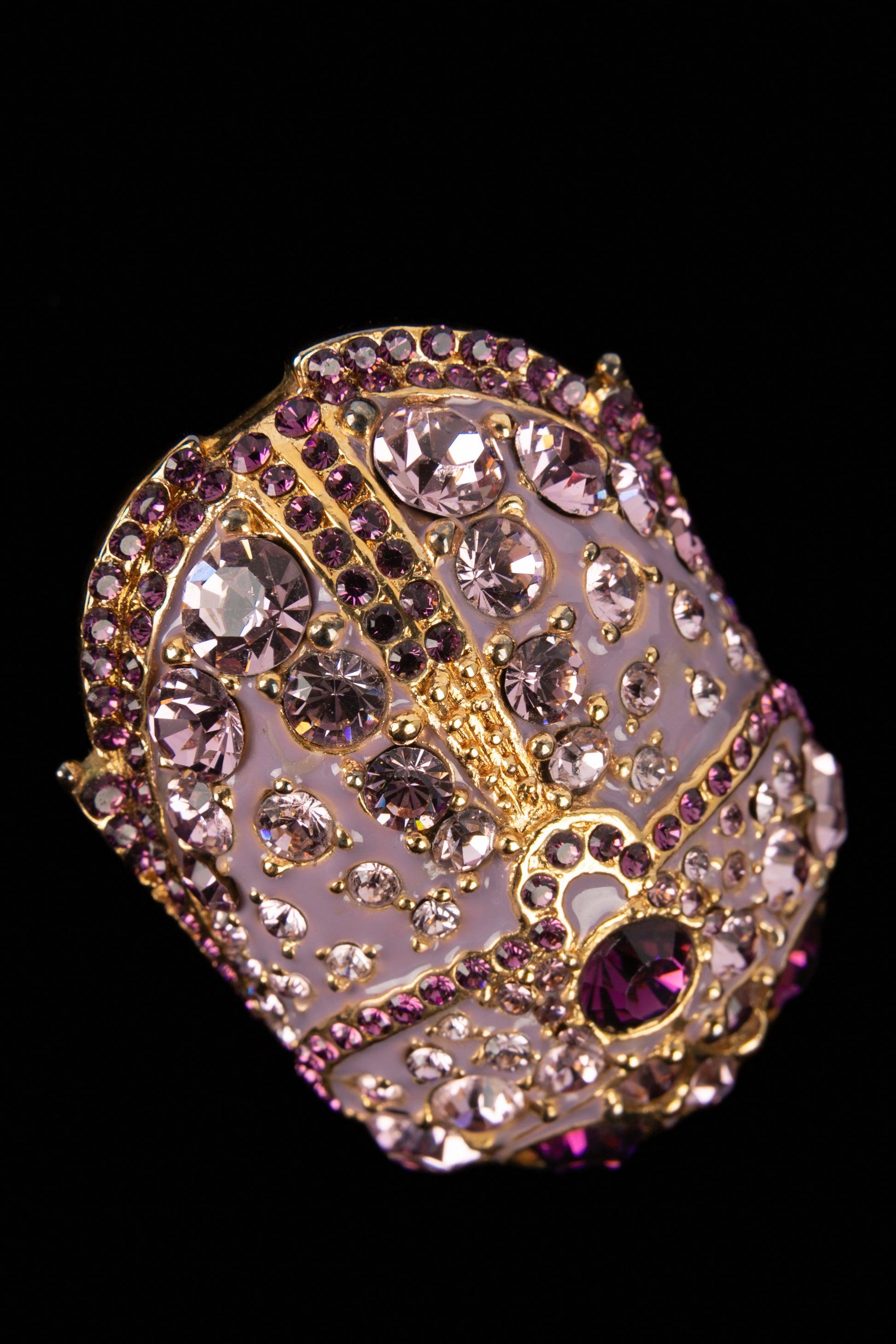 Christian Dior Ring Haute Couture with Purple Enamel and Rhinestones, 2004 For Sale 1