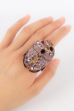 Christian Dior Ring Haute Couture with Purple Enamel and Rhinestones, 2004