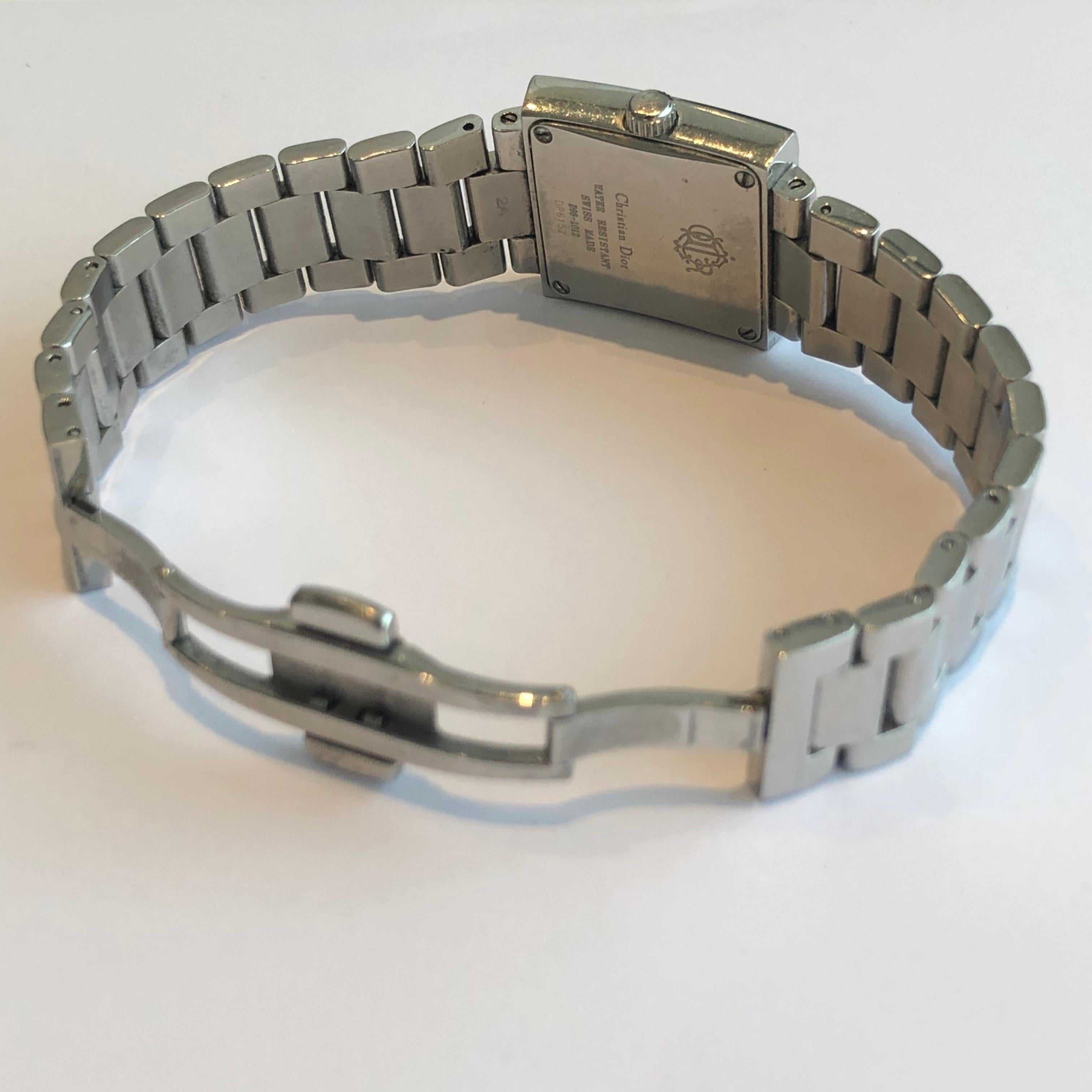 Round Cut Christian Dior Riva 64 Diamonds Stainless Steel Watch Montre Riva Diamants Acier For Sale