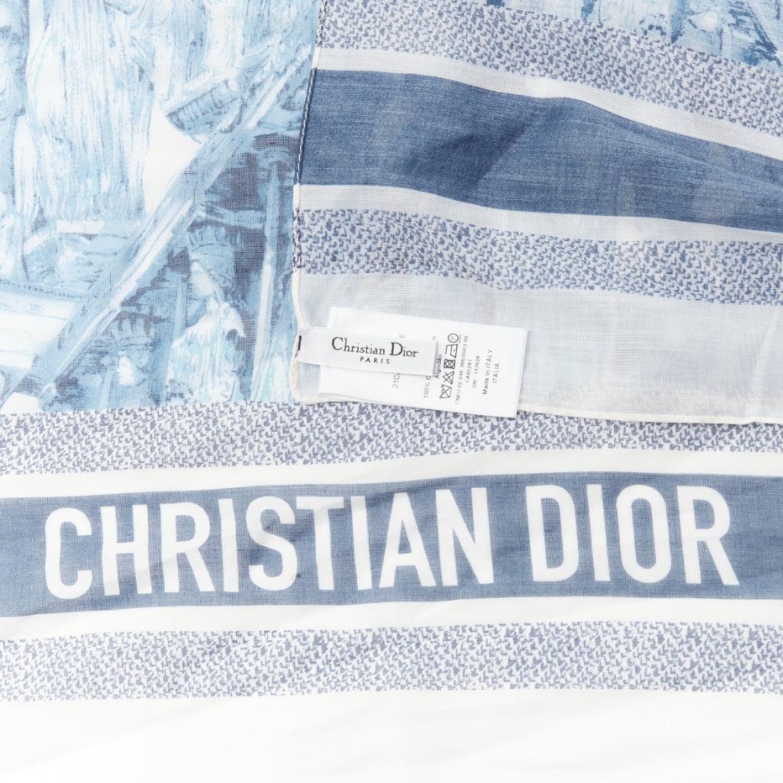CHRISTIAN DIOR Riviera blue 100% cotton CD logo statues print square scarf For Sale 4
