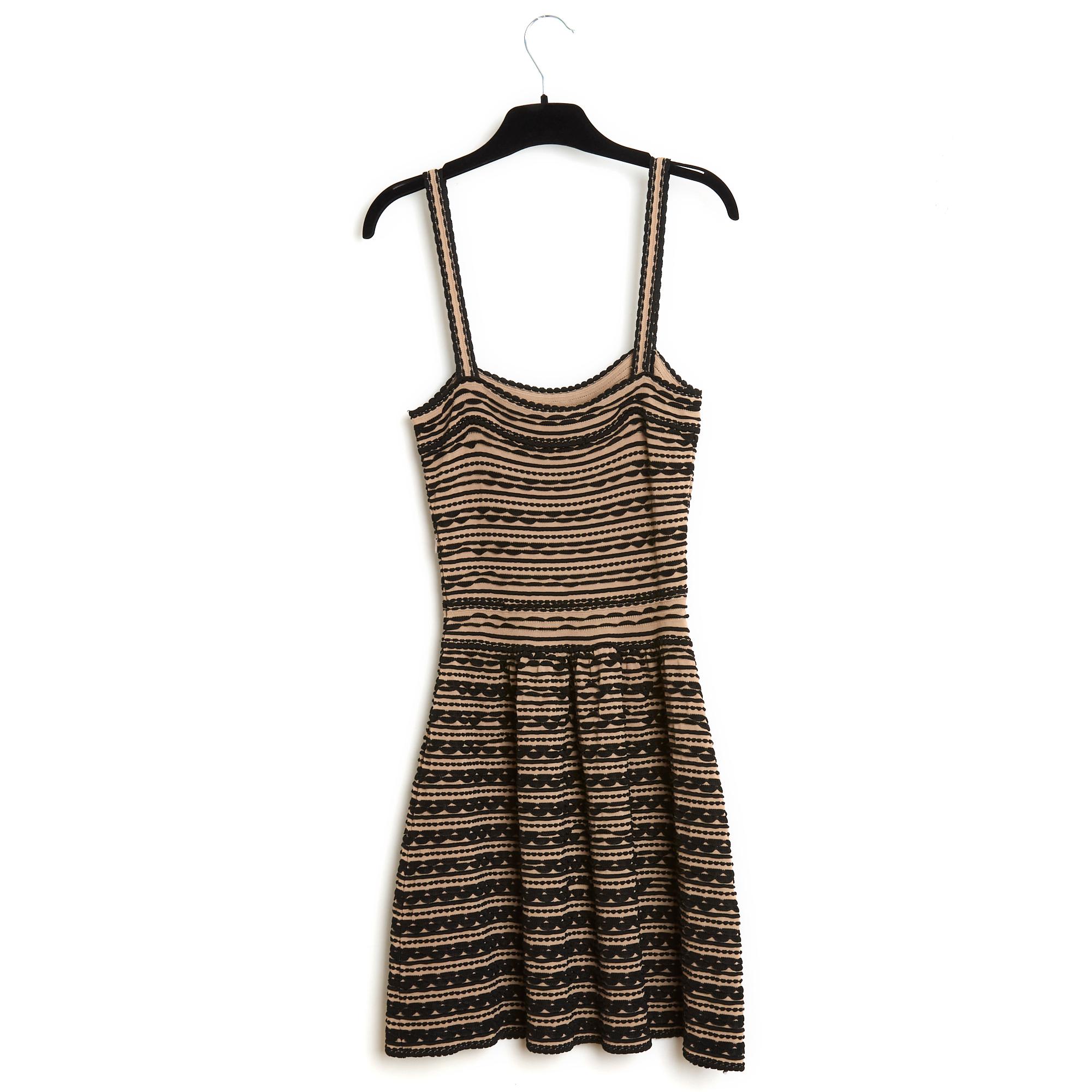 Christian Dior Robe FR34 Nude Black Knit Chiuri Dress US4 1