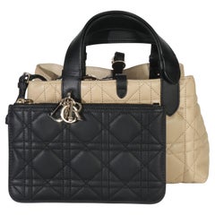 Christian Dior Rope Beige Black Calfskin Macrocannage Small Toujours