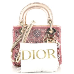 Christian Dior Rose des Vents Lady Dior Bag Embellished Metallic Calfskin