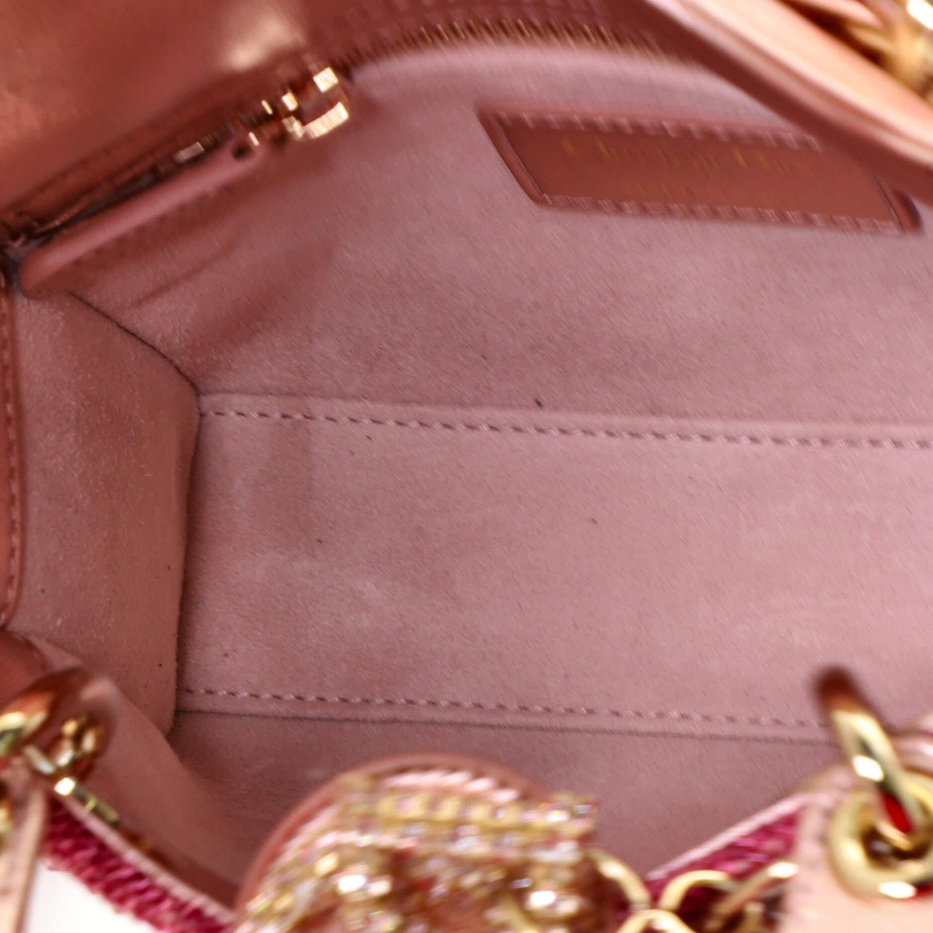 Pink Christian Dior Rose des Vents Lady Dior Bag Embellished Metallic Calfskin