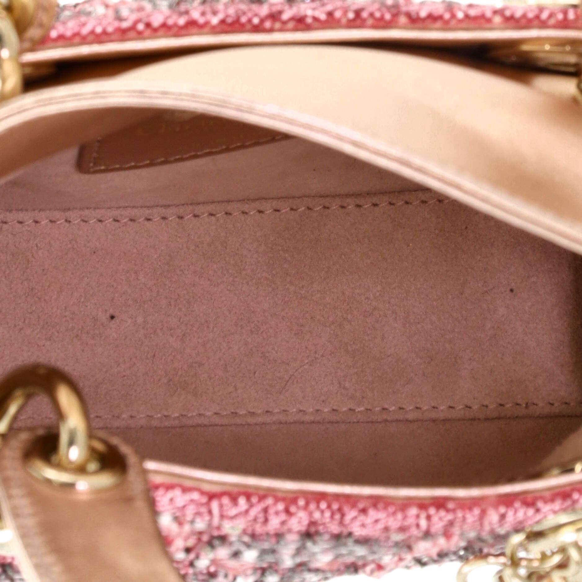 Christian Dior Rose des Vents Lady Dior Bag Embellished Metallic Calfskin In Good Condition In NY, NY