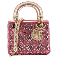 Christian Dior Rose des Vents Lady Dior Bag Embellished Metallic Calfskin