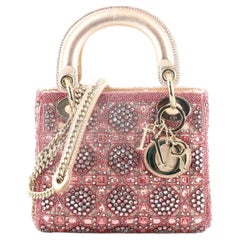 Christian Dior Rose des Vents Lady Dior Bag Embellished Metallic Calfskin