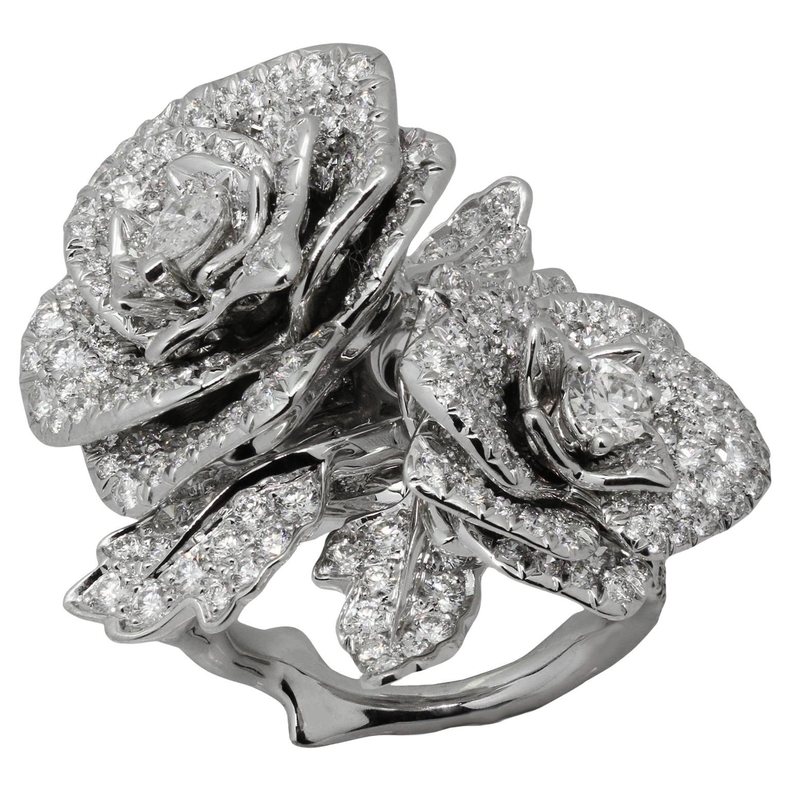 CHRISTIAN DIOR Rose Dior Bagatelle Diamond White Gold Large Ring For Sale