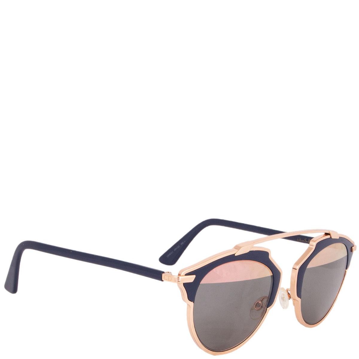100% authentic Christian Dior 'So Real' sunglasses with rose gold metal and blue acetate frame. Mirrored pink and blue lenses. Have been worn with a small scratch on the left lens. Overall in excellent condition. Come with case.

Model	U5WZJ 48-22