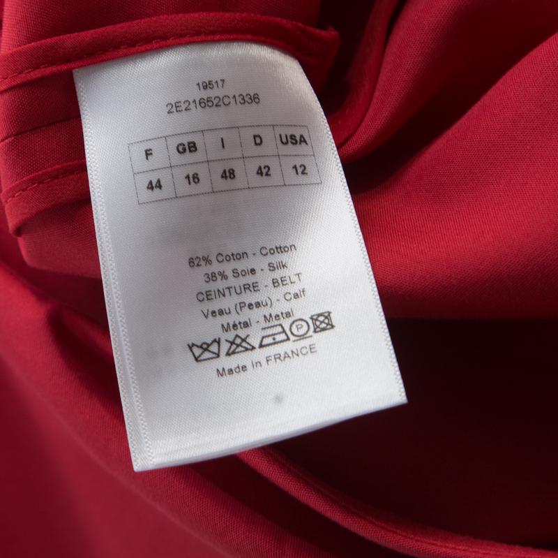 Christian Dior Rouge Red Cotton Silk Pleated Bodice Sleeveless Sheath Dress L 1