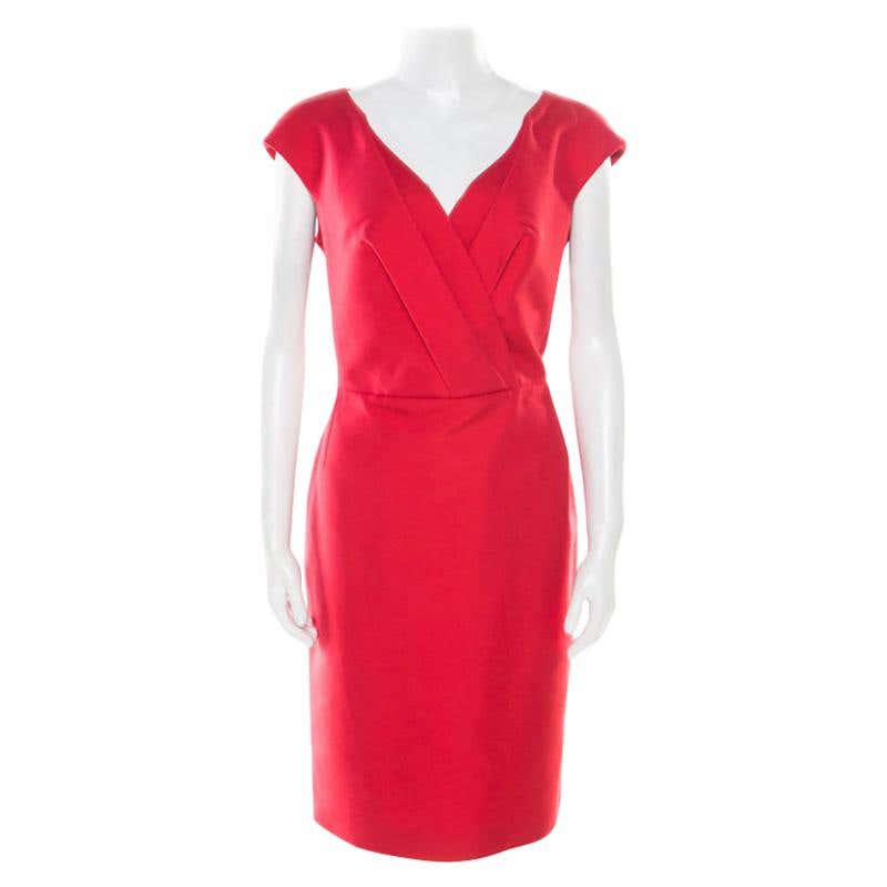 Christian Dior Rouge Red Cotton Silk Pleated Bodice Sleeveless Sheath ...