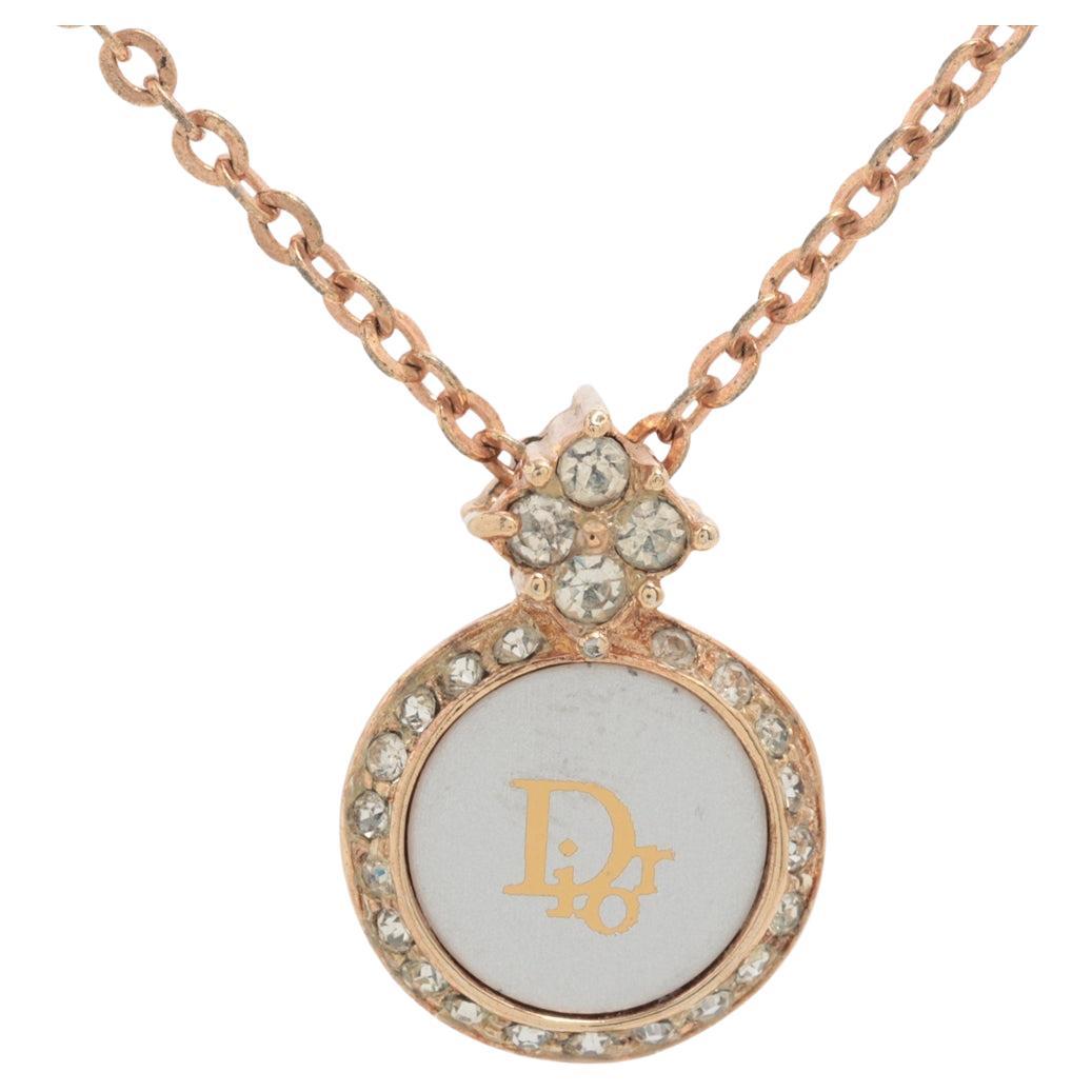 Christian Dior Round Logo Rhinestone Necklace For Sale