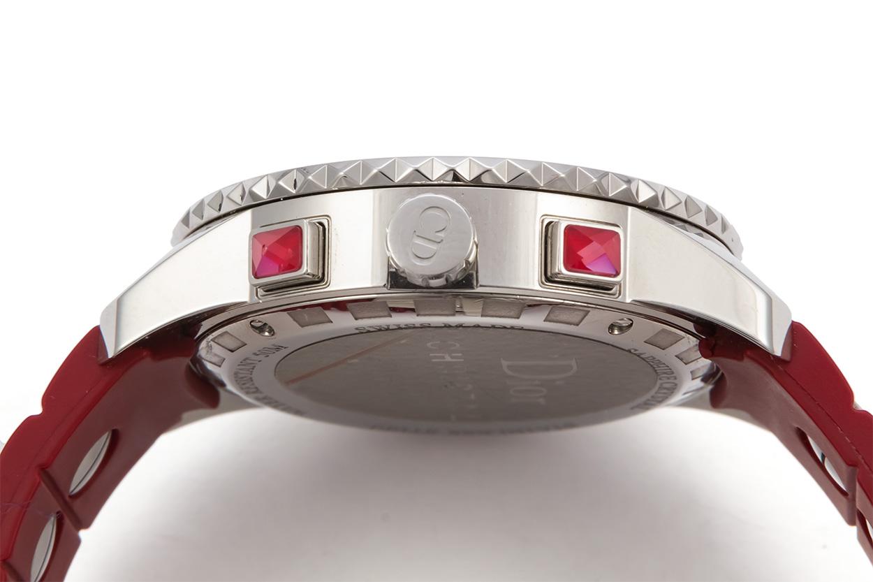 Round Cut Christian Dior Ruby Red Christal Chronograph Quartz Watch CD11431BR001