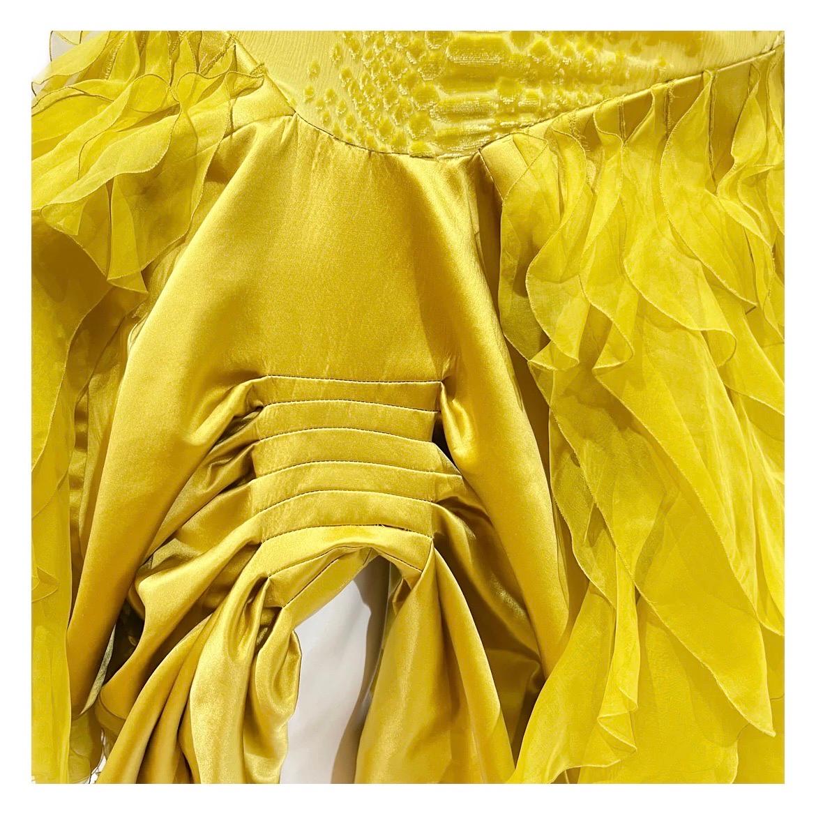 Women's Christian Dior Ruched Yellow Ruffle Gown FW2004 (John Galliano