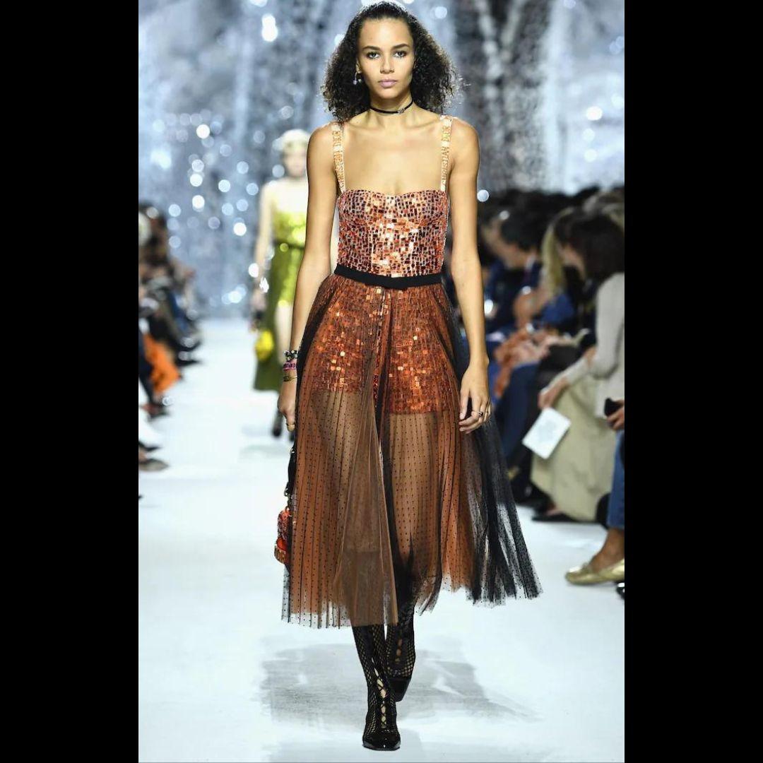 Women's Christian Dior Runway Copper Mirrored Romper and Maxi Skirt Spring 2018 Sz 34FR For Sale