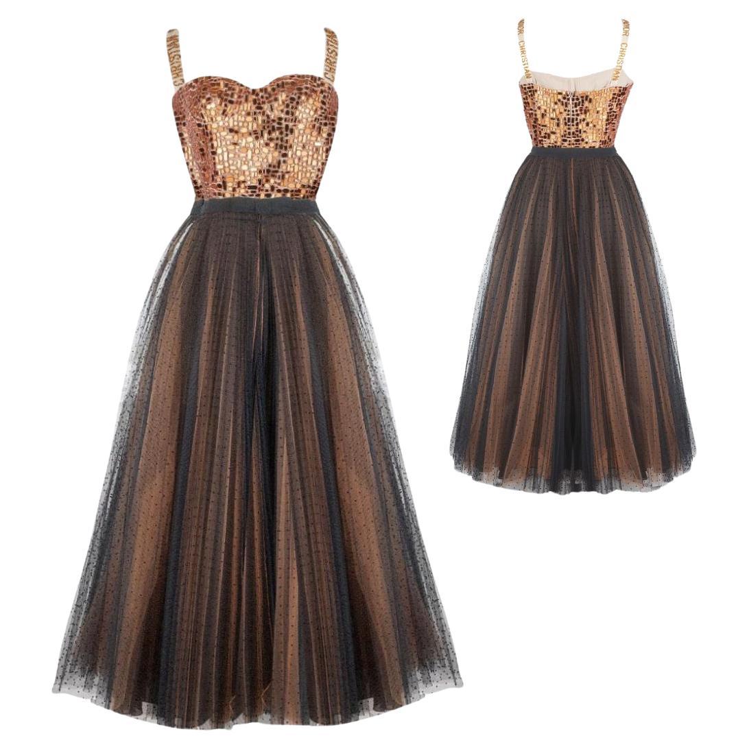 Christian Dior Runway Copper Mirrored Romper and Maxi Skirt Spring 2018 Sz 34FR For Sale