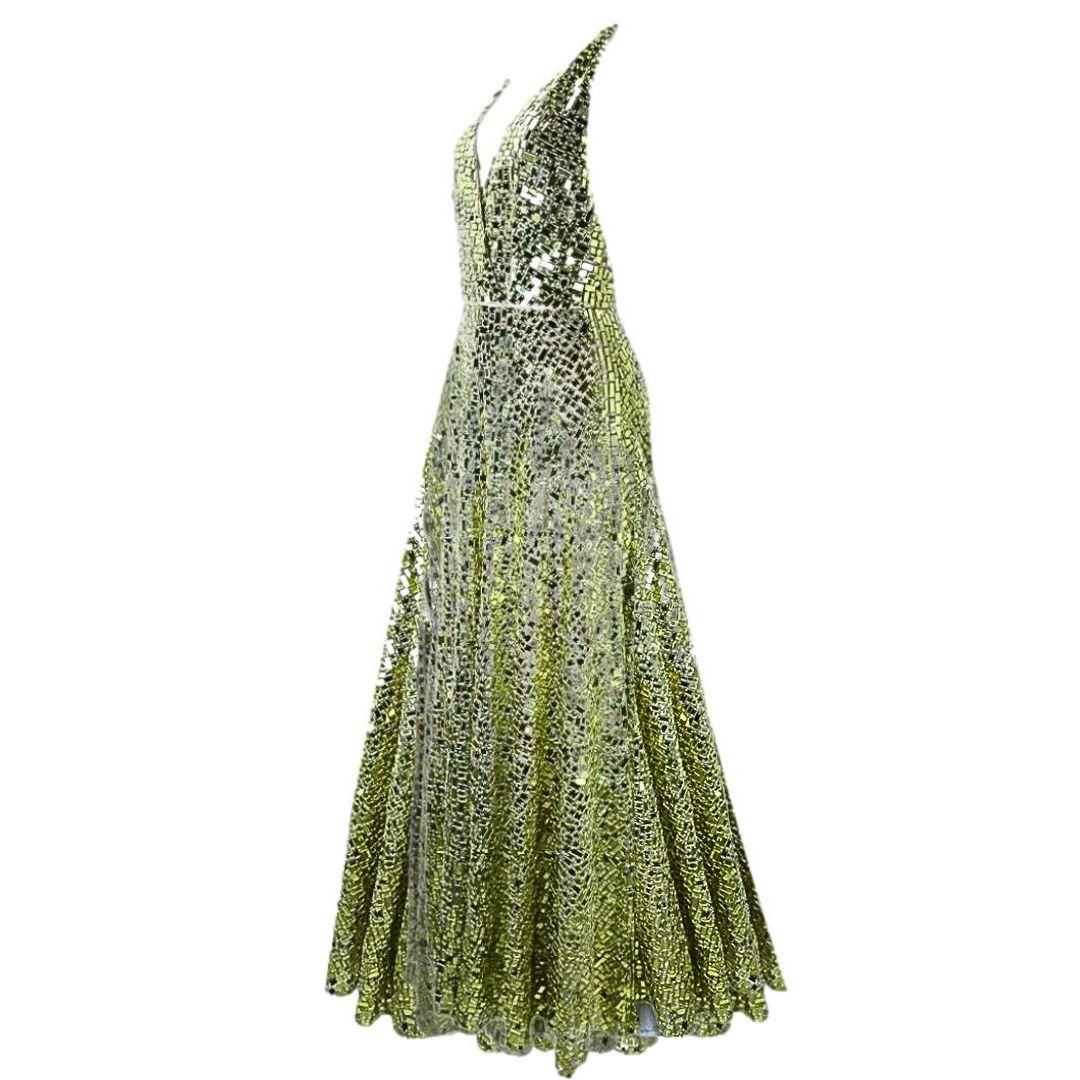 Brown Christian Dior Runway/Editorial Gold Mirrored Dress Spring/Summer 2018 Size 36FR For Sale