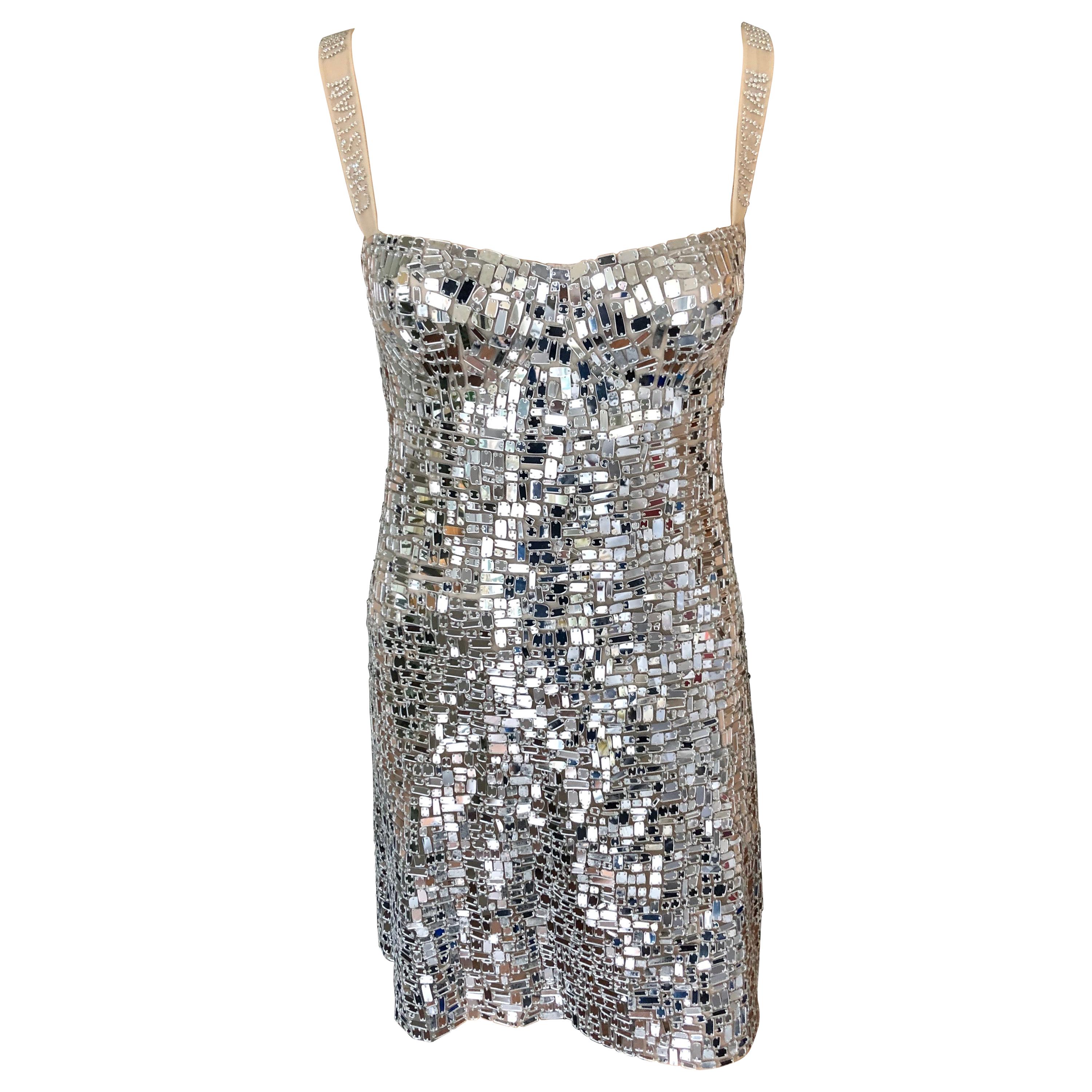 Christian Dior Runway Embellished Logo Silver Mini Dress