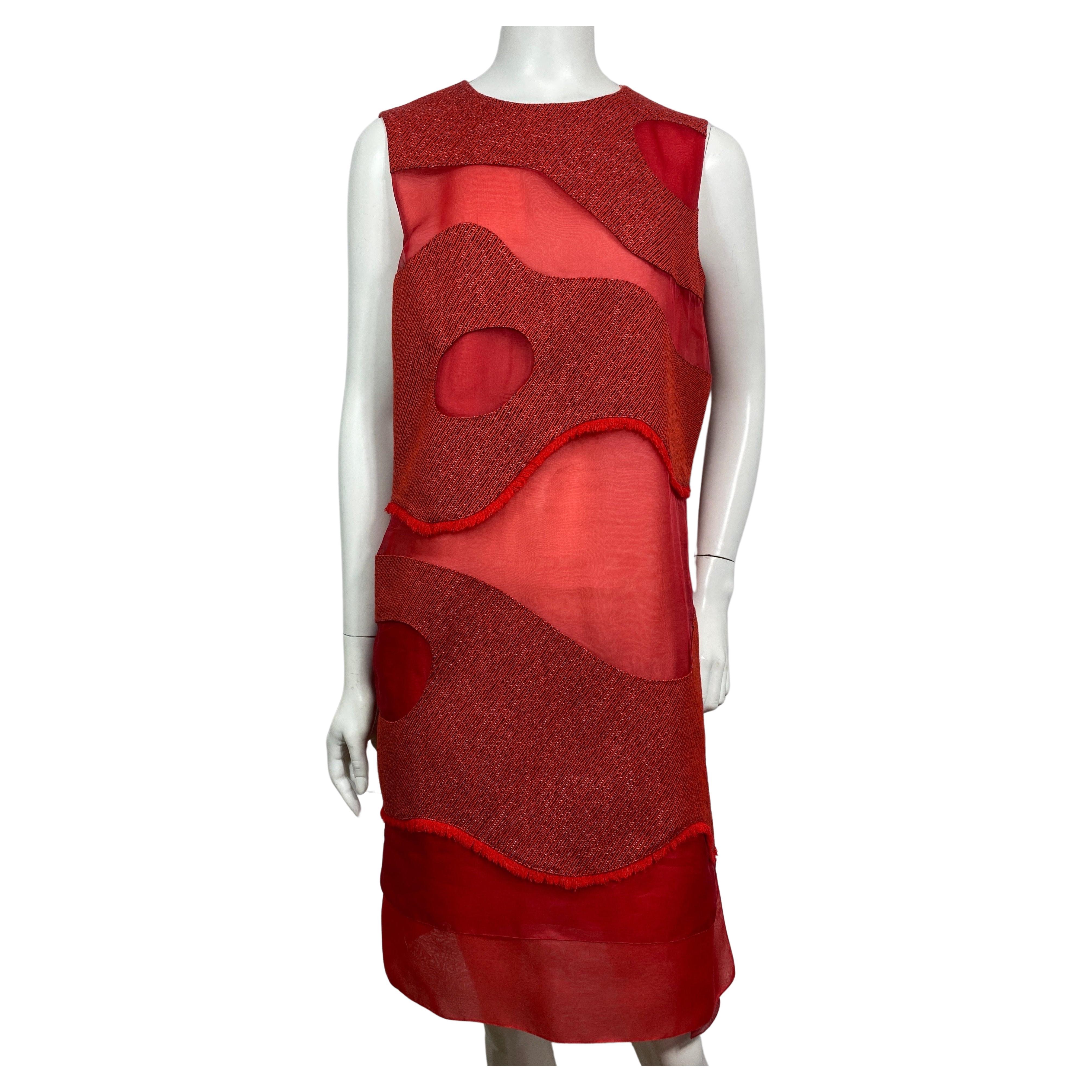 Christian Dior Runway Fall 2015 Red Multi Layer Silk Shift Dress - US Size 8 For Sale