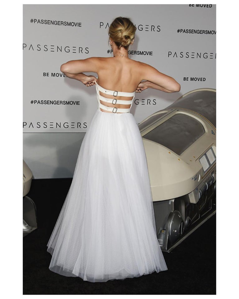 Christian Dior S/S 17 white buster corset red embroidered heart tulle gown  dress