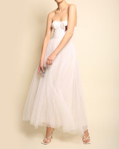 Christian Dior S/S 17 white ivory bustier corset red heart tulle gown dress FR38