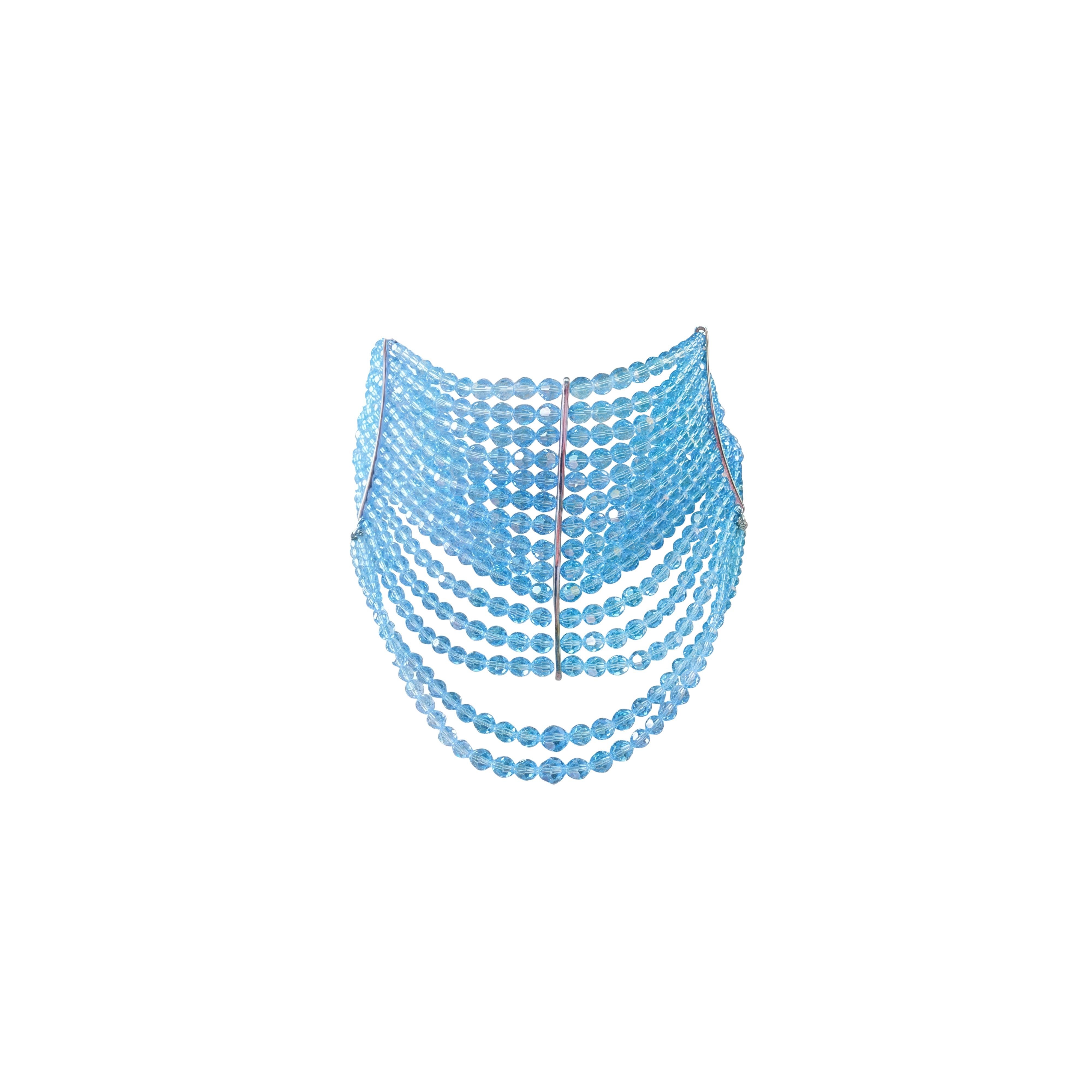 CHRISTIAN DIOR S/s 1999 Galliano Baby Blue Masai Choker and Bracelet Set In Excellent Condition For Sale In 上海市, Xuhui district