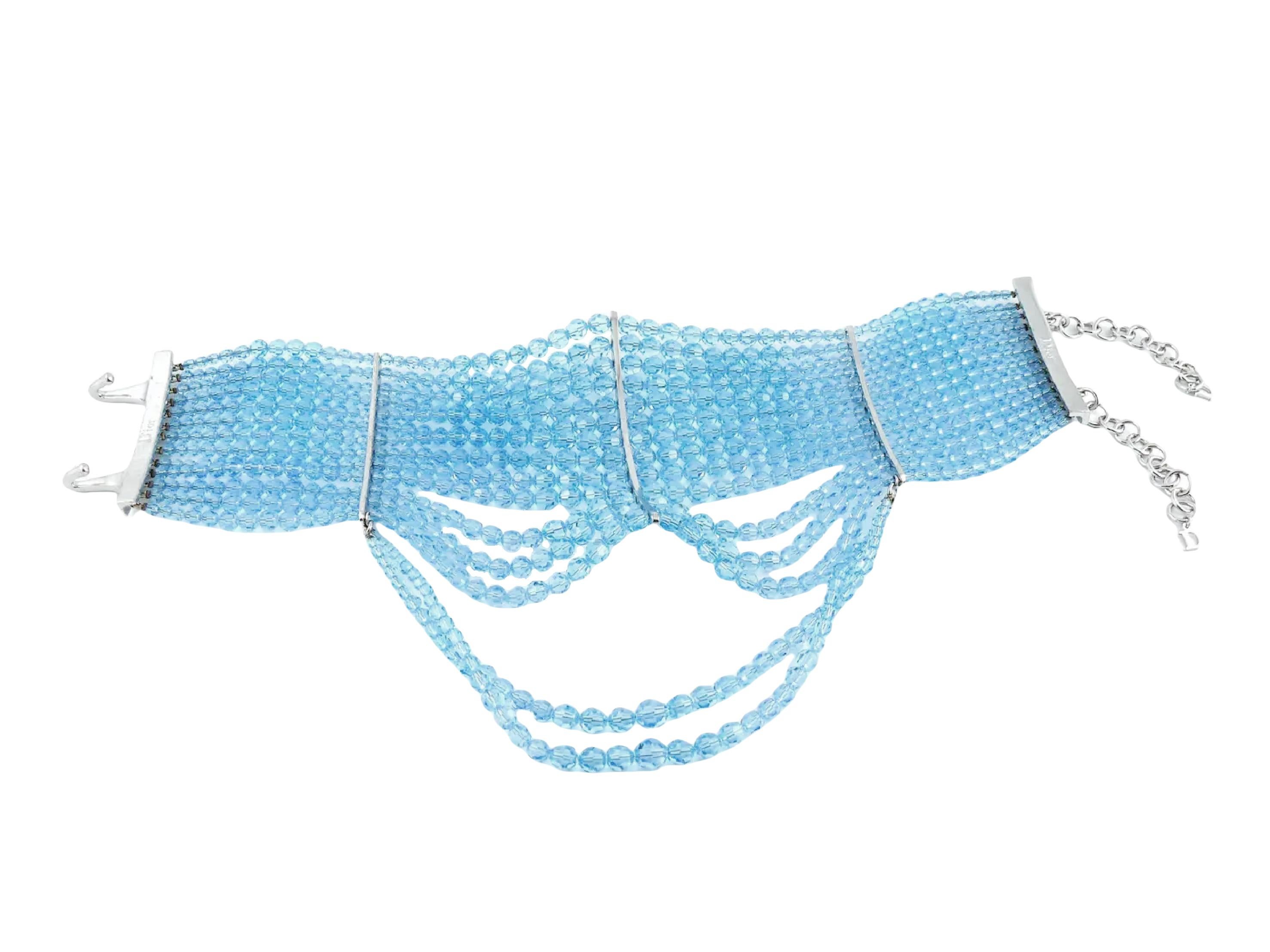 CHRISTIAN DIOR S/s 1999 Galliano Baby Blue Masai Choker and Bracelet Set For Sale 1