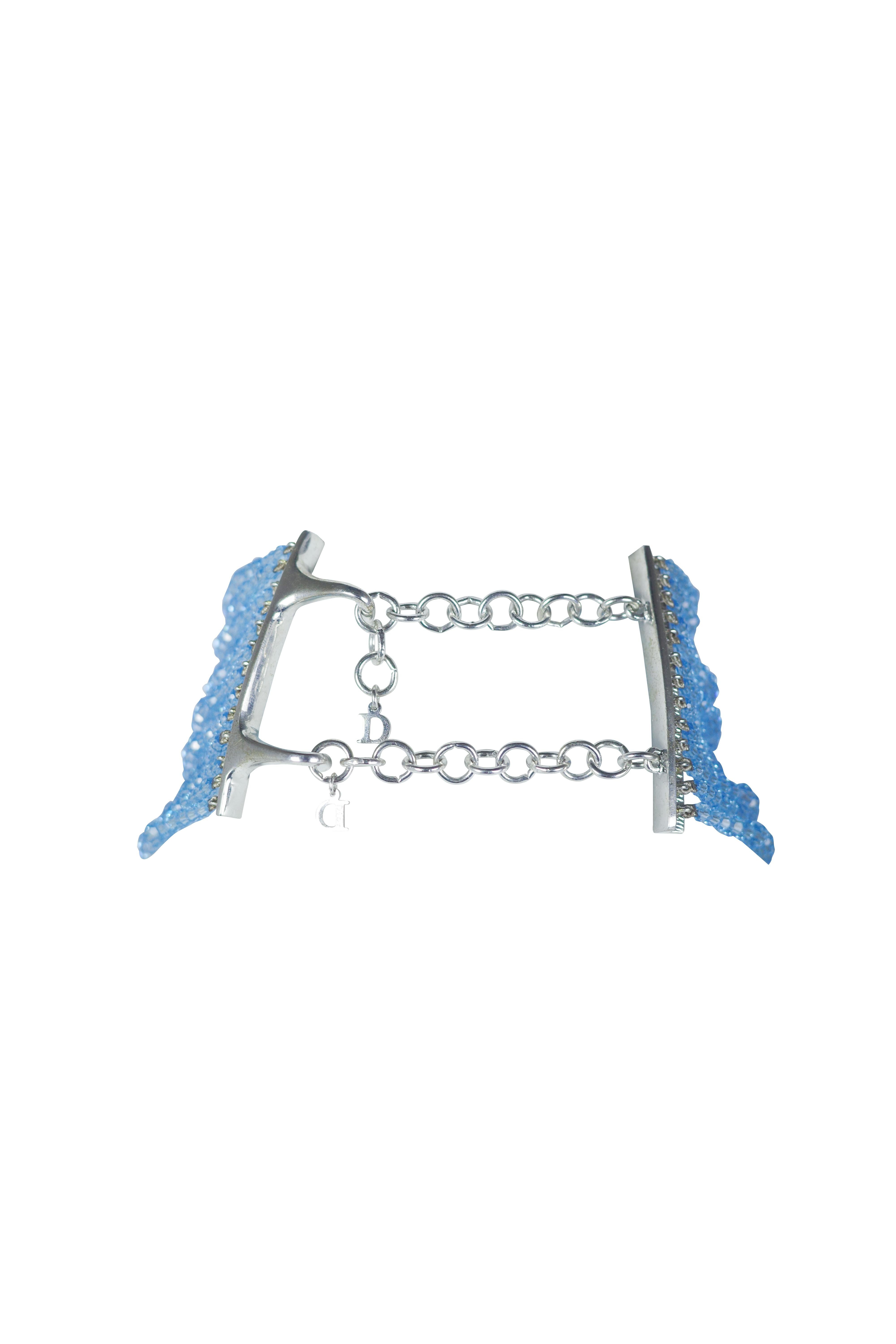 CHRISTIAN DIOR S/s 1999 Galliano Baby Blue Masai Choker and Bracelet Set For Sale 4