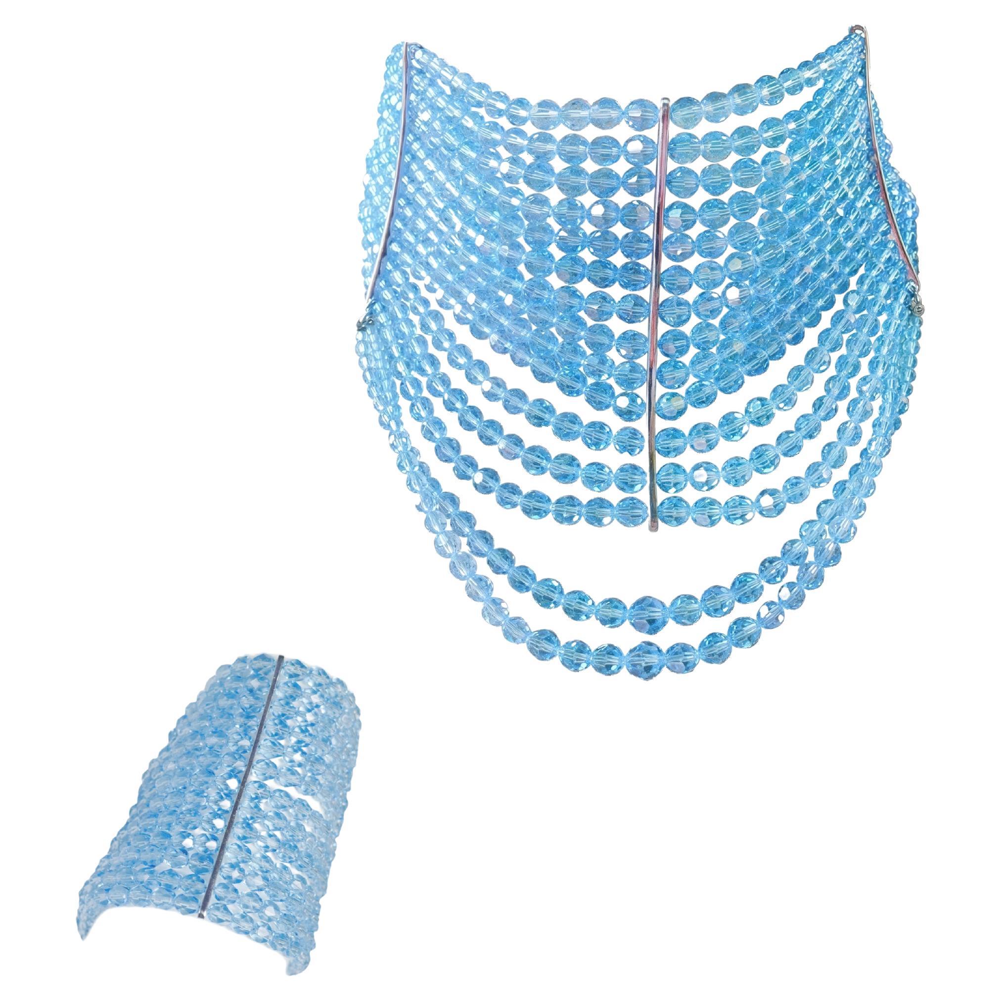 CHRISTIAN DIOR S/s 1999 Galliano Baby Blue Masai Choker and Bracelet Set For Sale